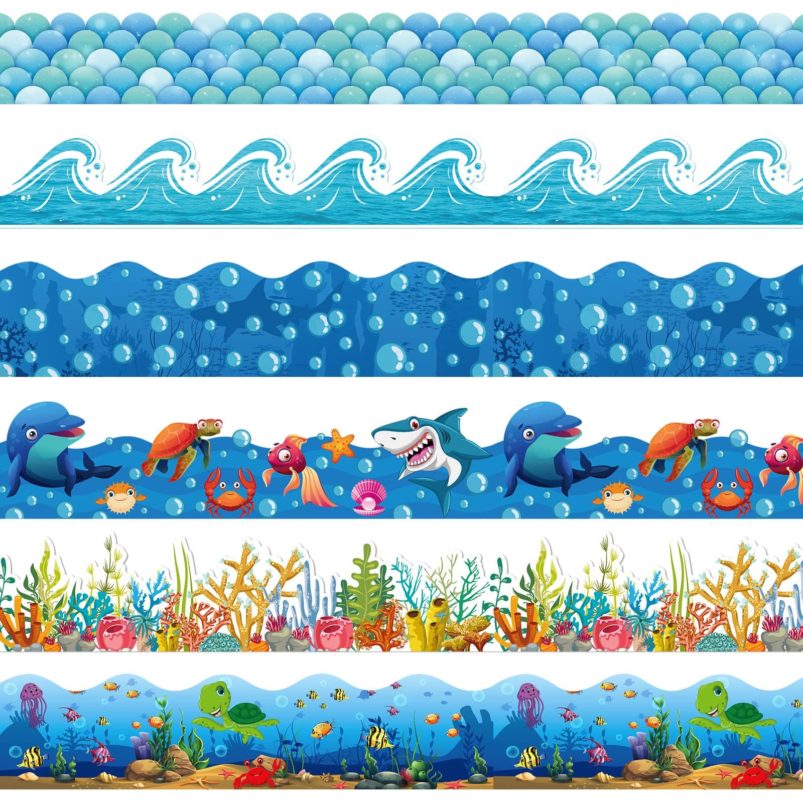 Containlol Borders for Bulletin Board Decoration, 118 ft Ocean Theme Scalloped Trim Classroom Bulletin Board Borders for School Office Whiteboard Wall Poster Chalkboard Decor