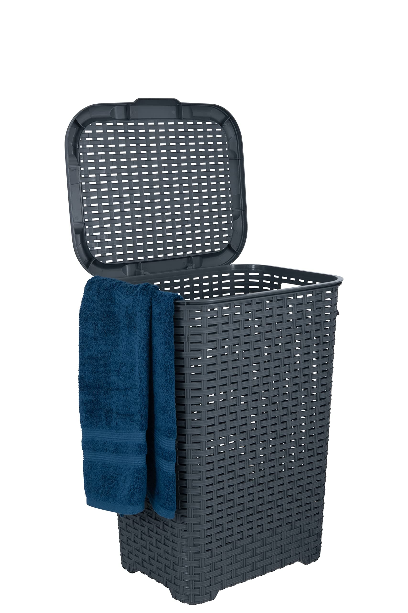 Wicker Style Tall Laundry Hamper with Lid