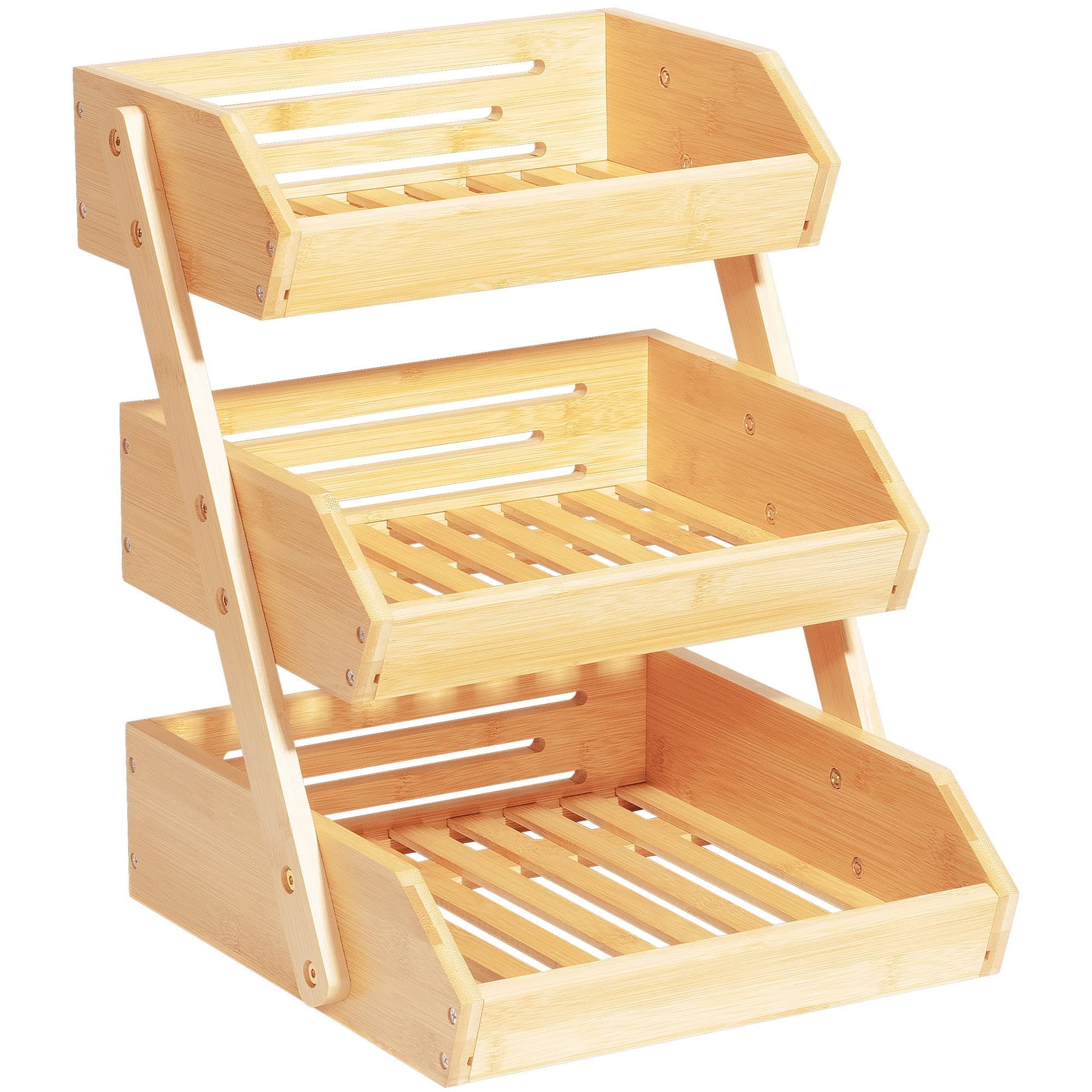 AdelDream Bamboo Fruit Basket 3-Tier Serving Basket Fruit Bowl and Snack Display Stand Perfect for Fruit Vegetable Snacks Housewares and More Bamboo (Three Tier Fruit Basket)