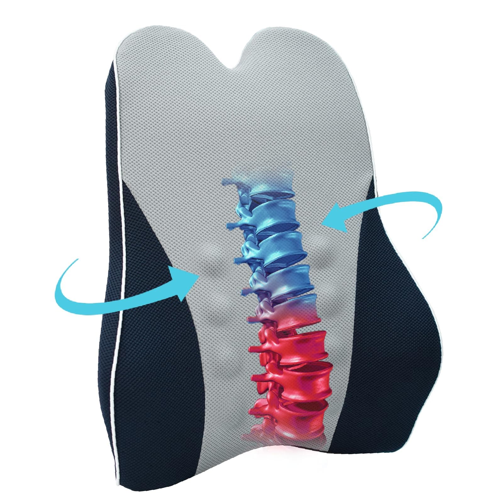 Lumbar Support Pillow for Office Chair: Ergonomic Memory Foam Back Cushion for Pain Relief & Improve Sitting Posture, Back Support for Office Chair-Car Seat, Wheelchair, Desk Chair （Gray&Navy）