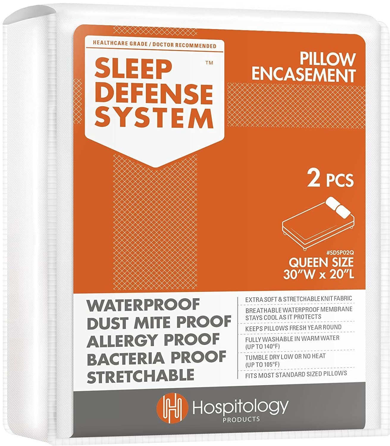 Queen : The Original Sleep Defense System - Waterproof / Bed Bug / Dust Mite Proof - PREMIUM Zippered Pillow Encasement & Hypoallergenic Protector, Set of 2, 20-Inch by 30-Inch, Queen