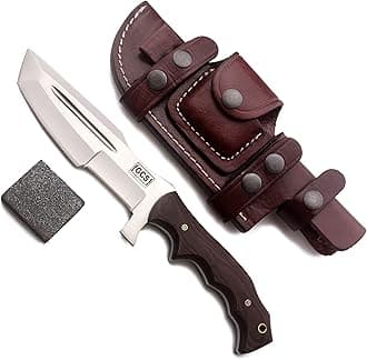 GCS Handmade D2 steel Hunting Knife G10 Handle Fixed Blade Knife Right Hand Scout Carry Buffalo leather Sheath and Sharpening Stone for Hunting Camping Survival and EDC