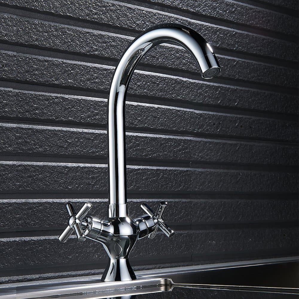 Hotbestus Modern Kitchen Sink Faucet Chrome Two Handle Single Hole Deck-Mount Swivel Spout Kitchen Mix Tap (G9/16")