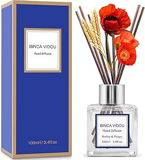 binca vidouReed Diffuser Barley & Poppy, Home Scented Oil Reed Diffuser Set for Bedroom Living Room, Remove Bad Smells, Strong & Long Lasting Fragrance for 50 Days, 100 ml/3.4 oz