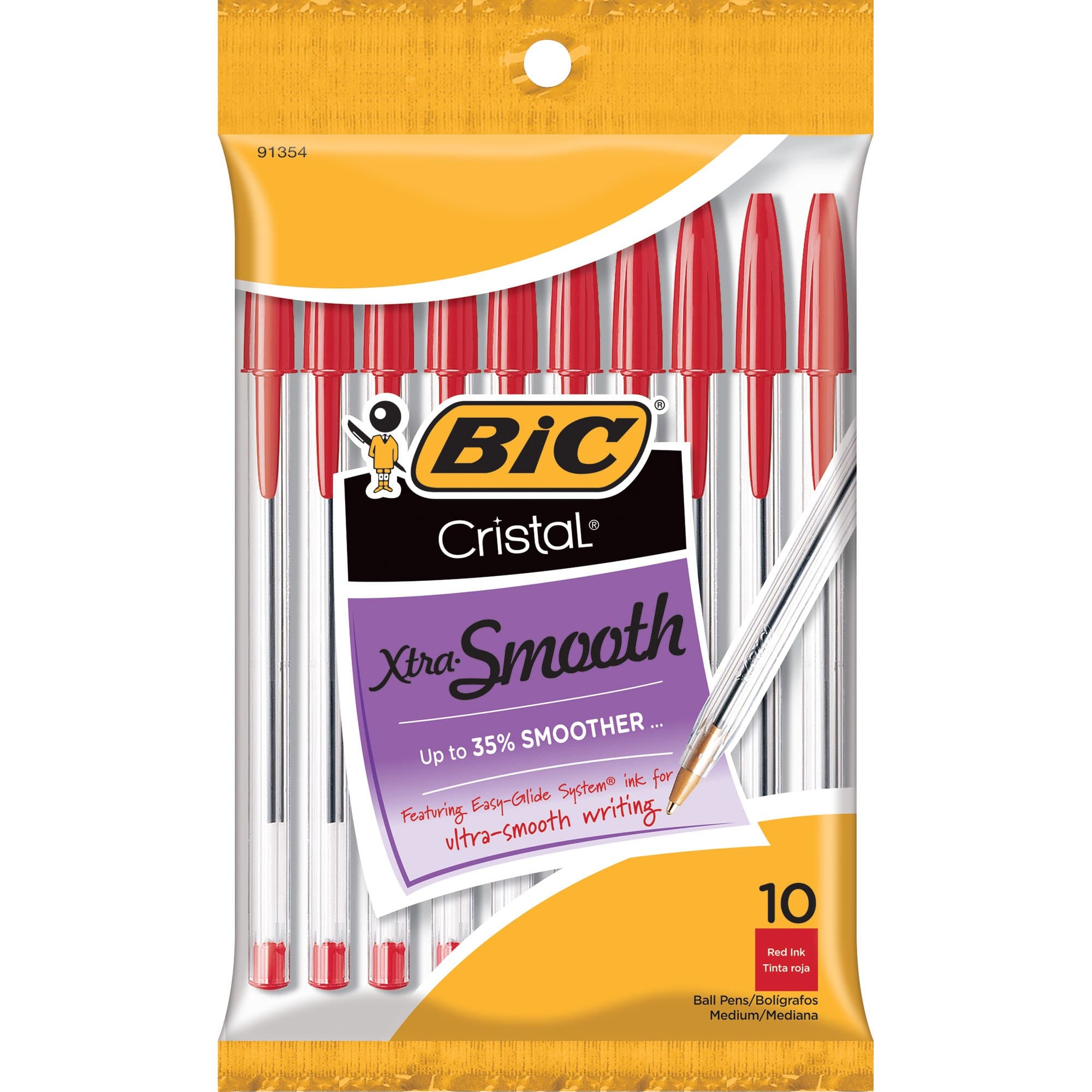 BIC Cristal Xtra Smooth Ballpoint Pen, Medium Point (1.0mm), Red, 10-Count