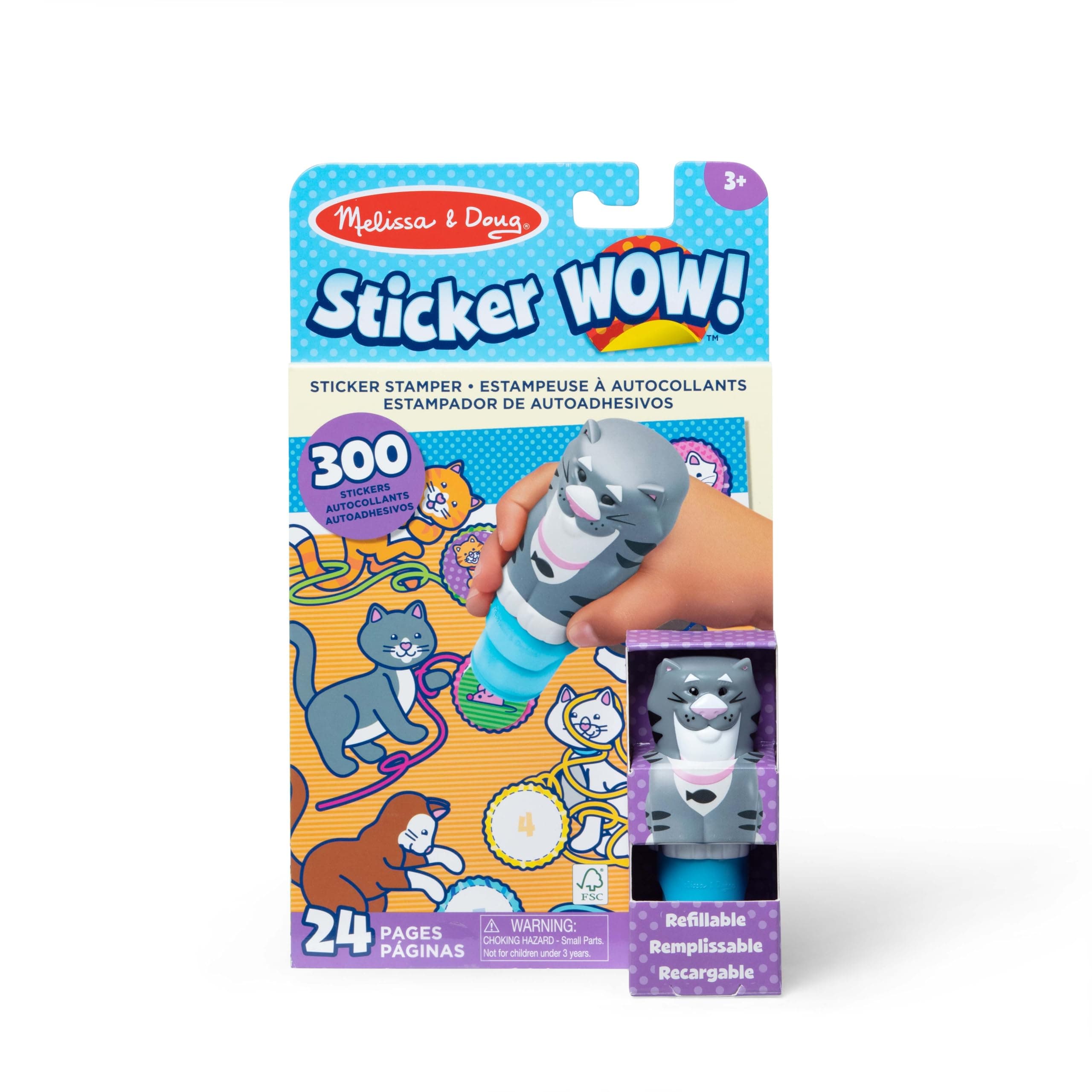 Sticker Wow!™ 24-Page Activity Pad and Sticker Stamper, 300 Stickers, Arts and Crafts Fidget Toy Collectible Character – Cat - for Kids Ages 3+ - FSC Certified