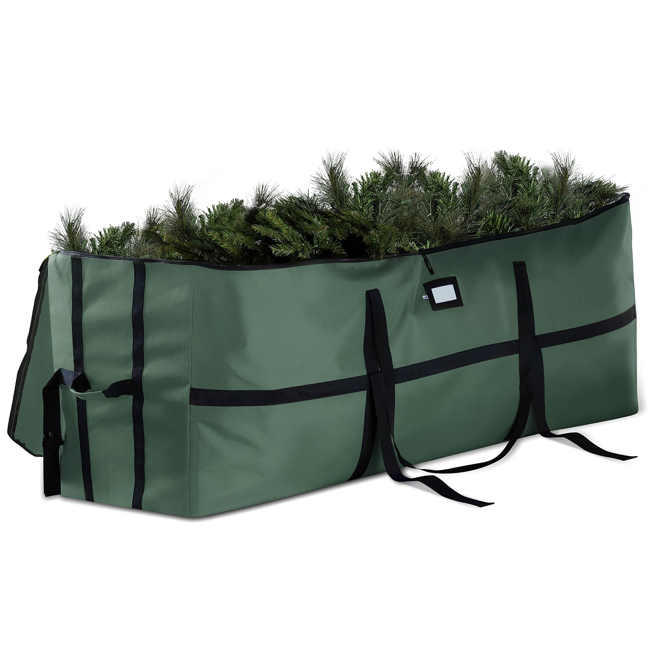 - ZOBER Wide Christmas Tree Storage Bag - Maximum Accessibility - Fits 9 Ft Trees - 600D Oxford Fabric Christmas Tree Bag For Storage Box For Xmas - Strong, Durable Straps & Handles - Card Slot - Green