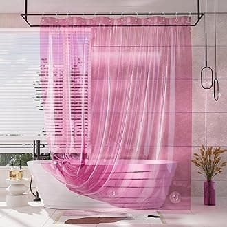 AmazerBath Pink Clear Shower Curtain Liner for Valentines, 100% EVA Soft Heavy Duty Shower Curtain and Liner 2-in-1, 72x72 Luxury Plastic Weighted Shower Liner Bathroom