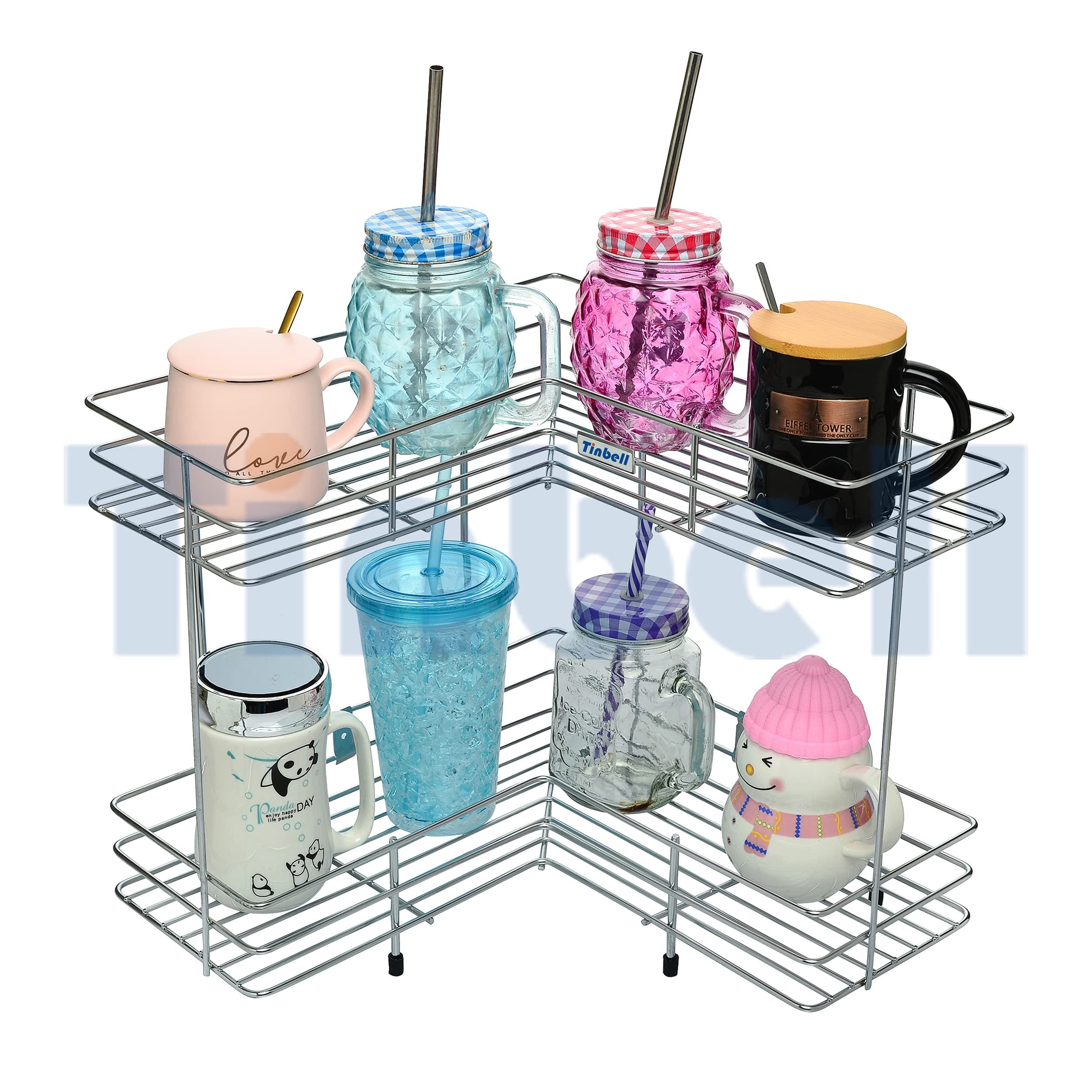 L Corner Shape Stand, 2 Layer Stainless Steel, Multipurpose Storage Rack for Kitchen and Bathroom (2 Layer), Free Standing, Kitchen Shelves