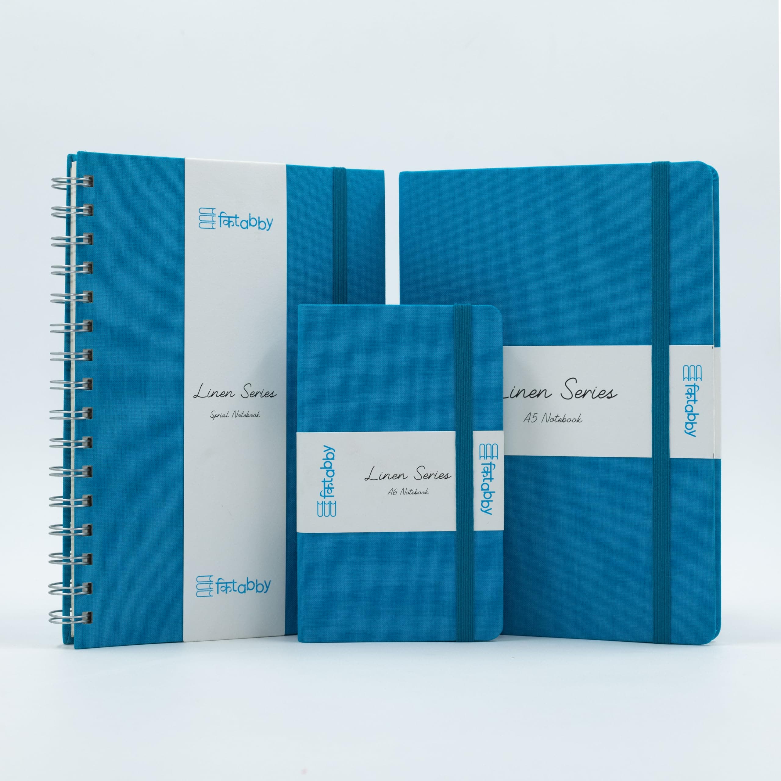 Kitabby Linen Series Combo | A5 Size Hard Bound, A5 Size Wire-O-Bound Notebook and A6 Size Pocket Notebook | 192 Pages ( A5 HB & A6 HB ) and 200 Pages (A5 WB) | 80gsm Natural Shade Paper | Linen Fabric Cover Material - Aqua Blue