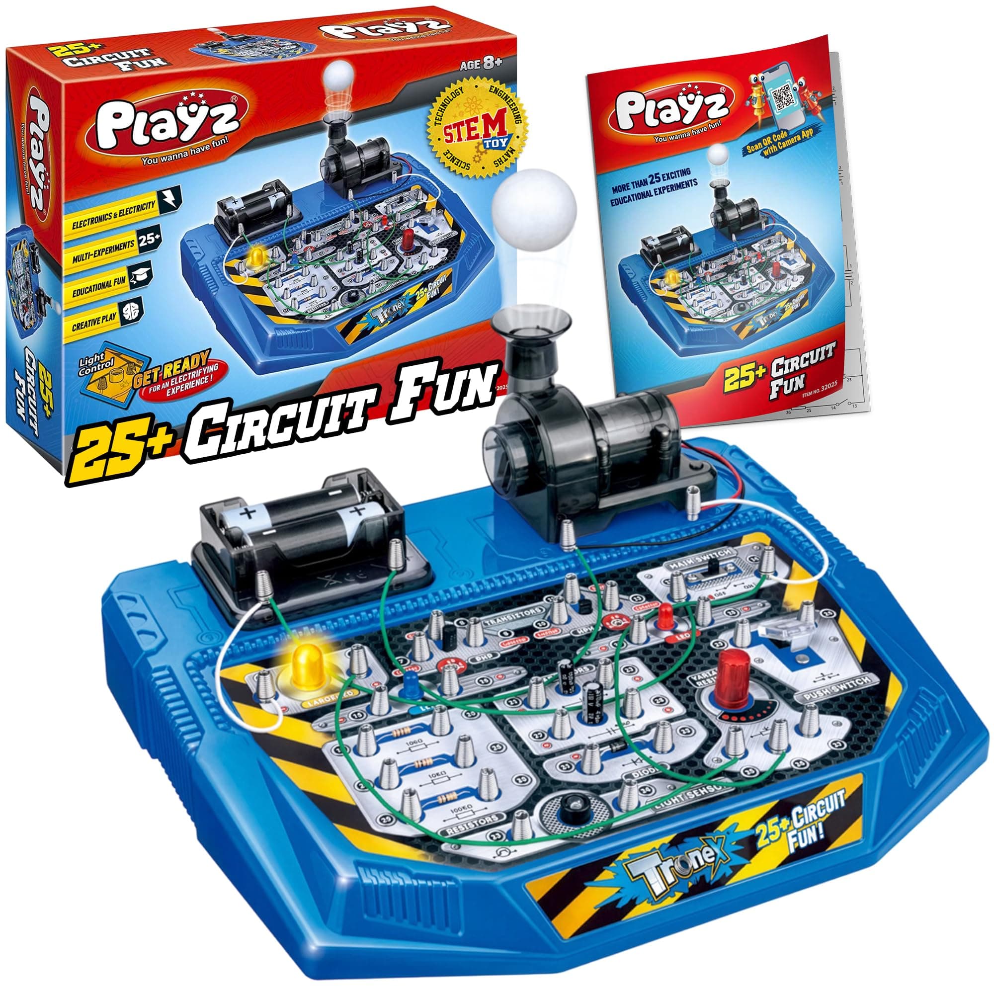 Playz Electrical Circuit Board Engineering Kit for Kids with 25+ STEM Projects Teaching Electricity, Voltage, Currents, Resistance, & Magnetic Science Gift for Children Age 8, 9, 10, 11, 12, 13+