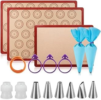 Angadona Macaron silicone baking mats - Macaroon Baking suppliers 1 Quarter Sheet + 2 Half Sheet Macaron Baking Mat,Macaron Baking Sheet,2 Piping Pastry Bag with Bag Tie,6 Piping Tips