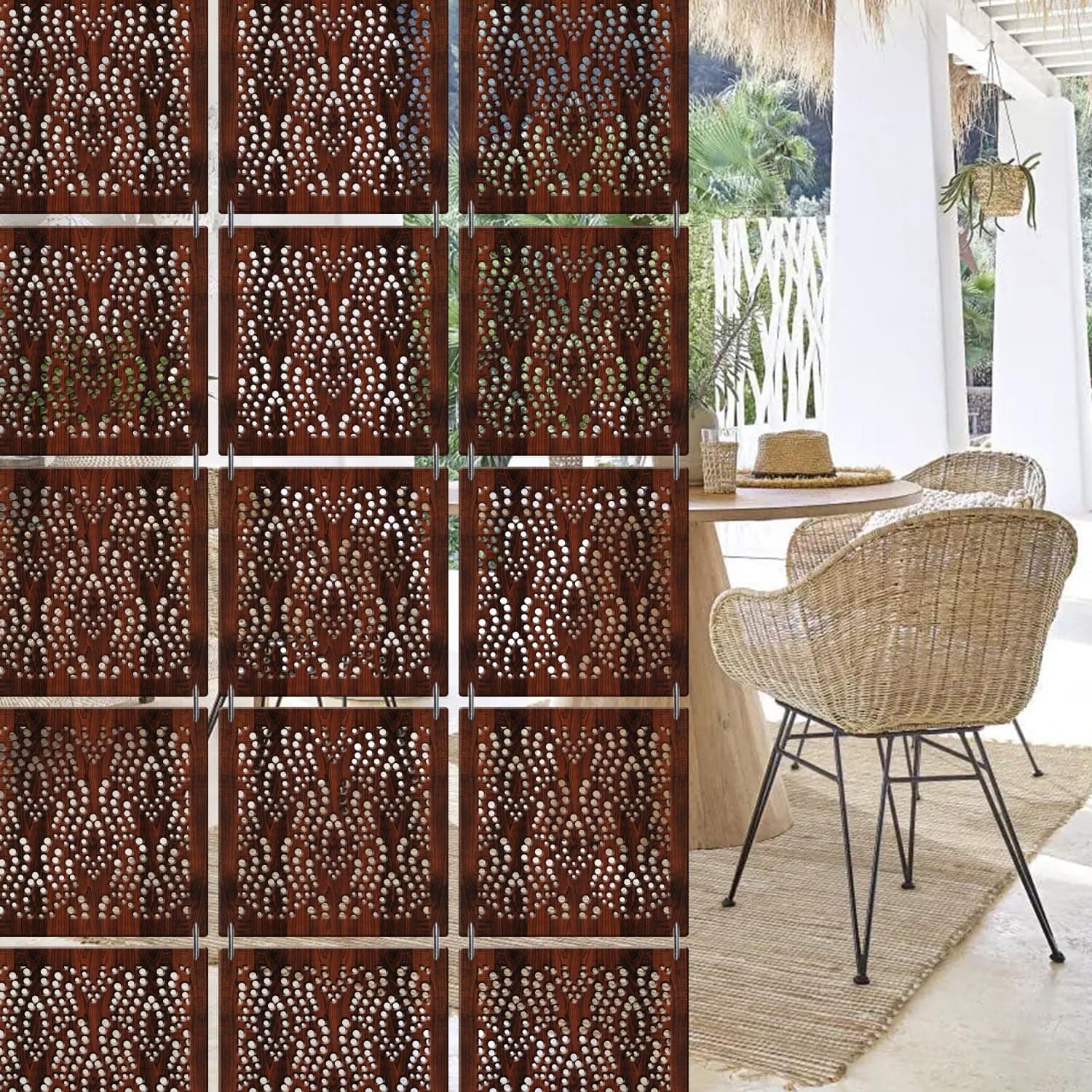 OLIVE TREE Room Partitions Hanging Room DIY Divider Panel Modern Hanging Screen Partition for Decorating Bedding, Dining, Study and Sitting Living -Room, Hotel - Walnut-7020