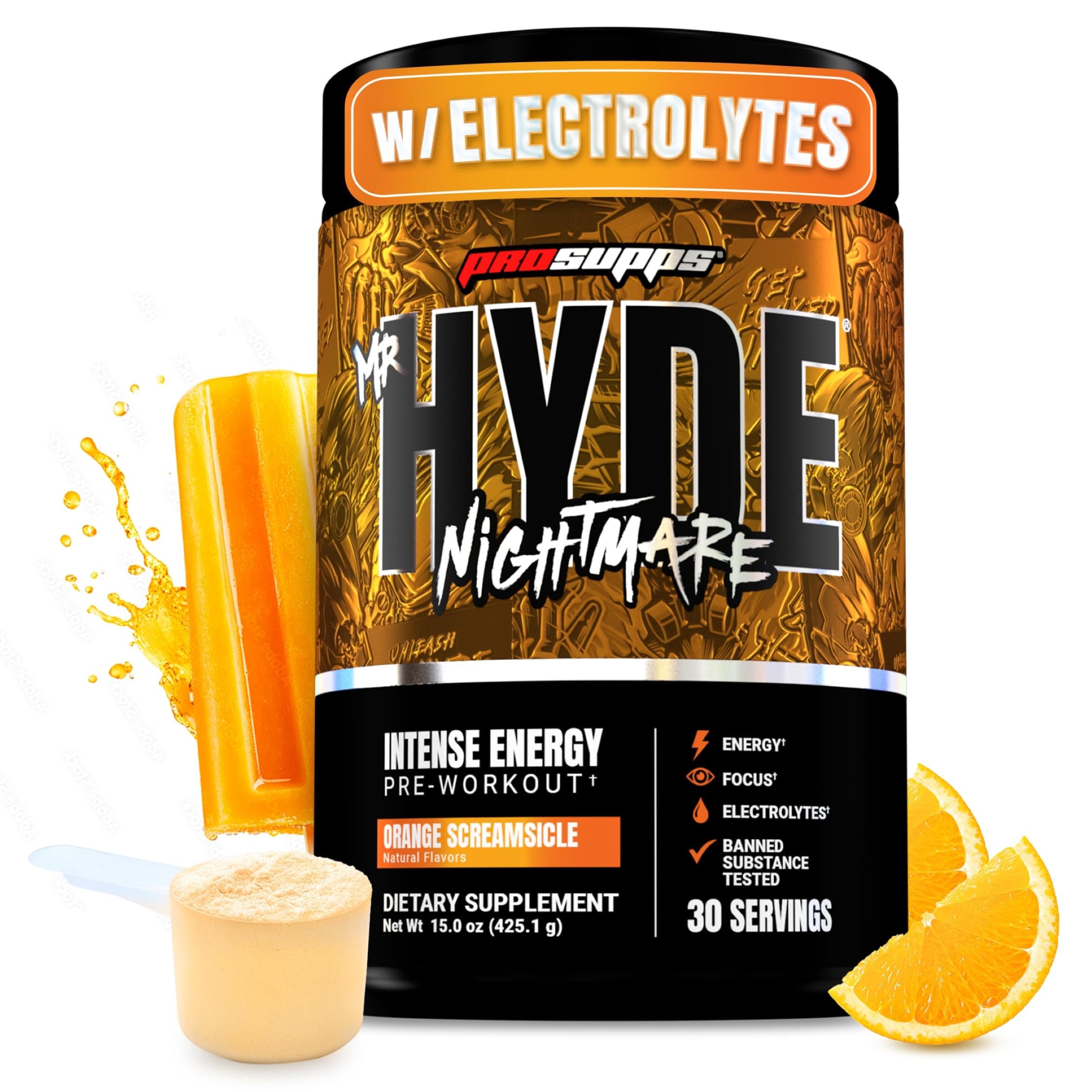 PROSUPPS Mr. Hyde Nightmare Pre Workout Powder with Caffeine & Beta Alanine - Preworkout for Intense Energy, Mental Focus & Performance - Gym & Fitness Supplements (Orange Creamsicle, 30 Servings)