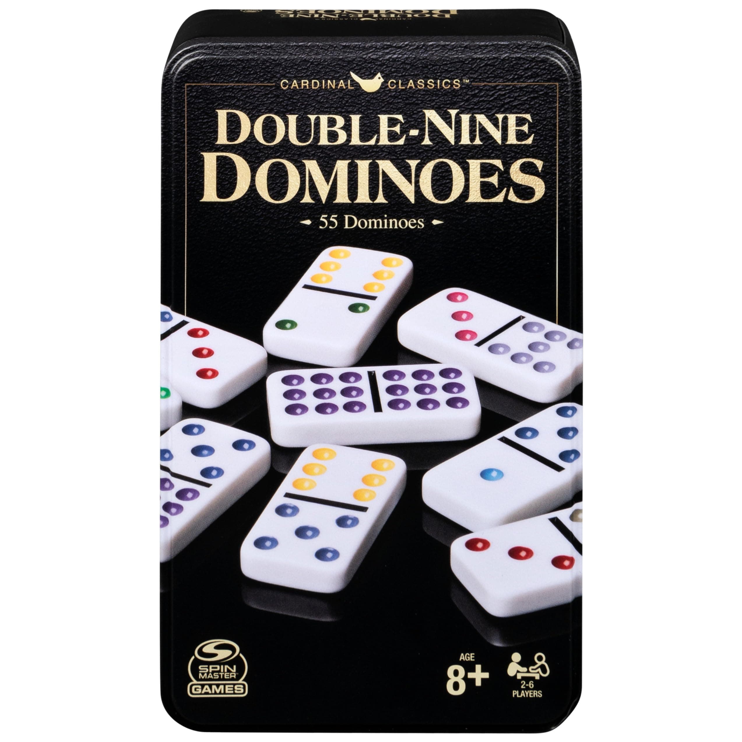 Spin Master Games, Cardinal Classics Double Nine Dominoes Set in Storage Tin, Dominoes for Kids & Adults, Classic Game, 2-6 Players, for Ages 8 & Up