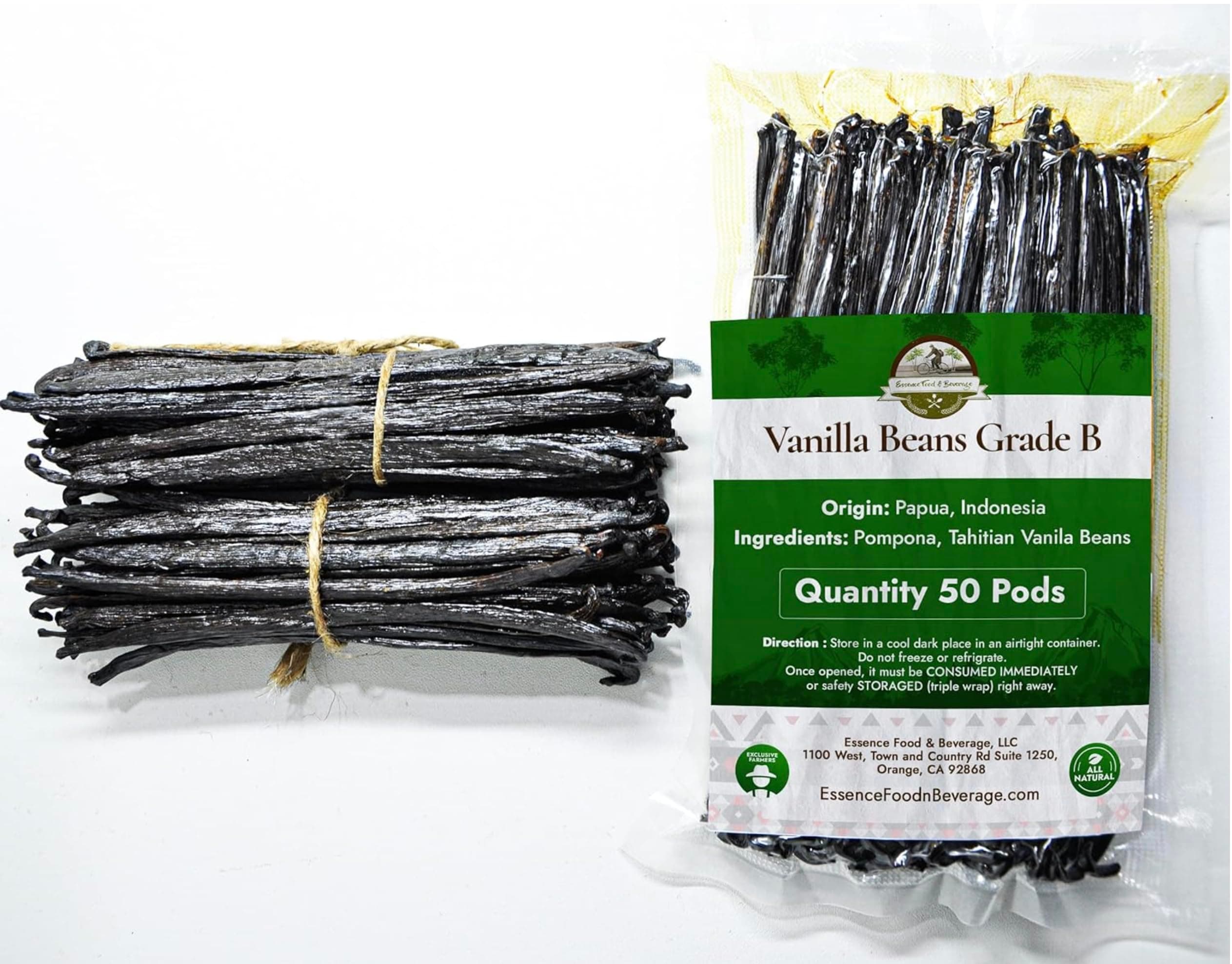 50 Aromatic Tahitian Vanilla Beans for Making Vanilla Extract, Whole Vanilla Beans Extract Grade 5-5.5 inches, Perfect Homemade Extract, baking and cooking (50 Beans)