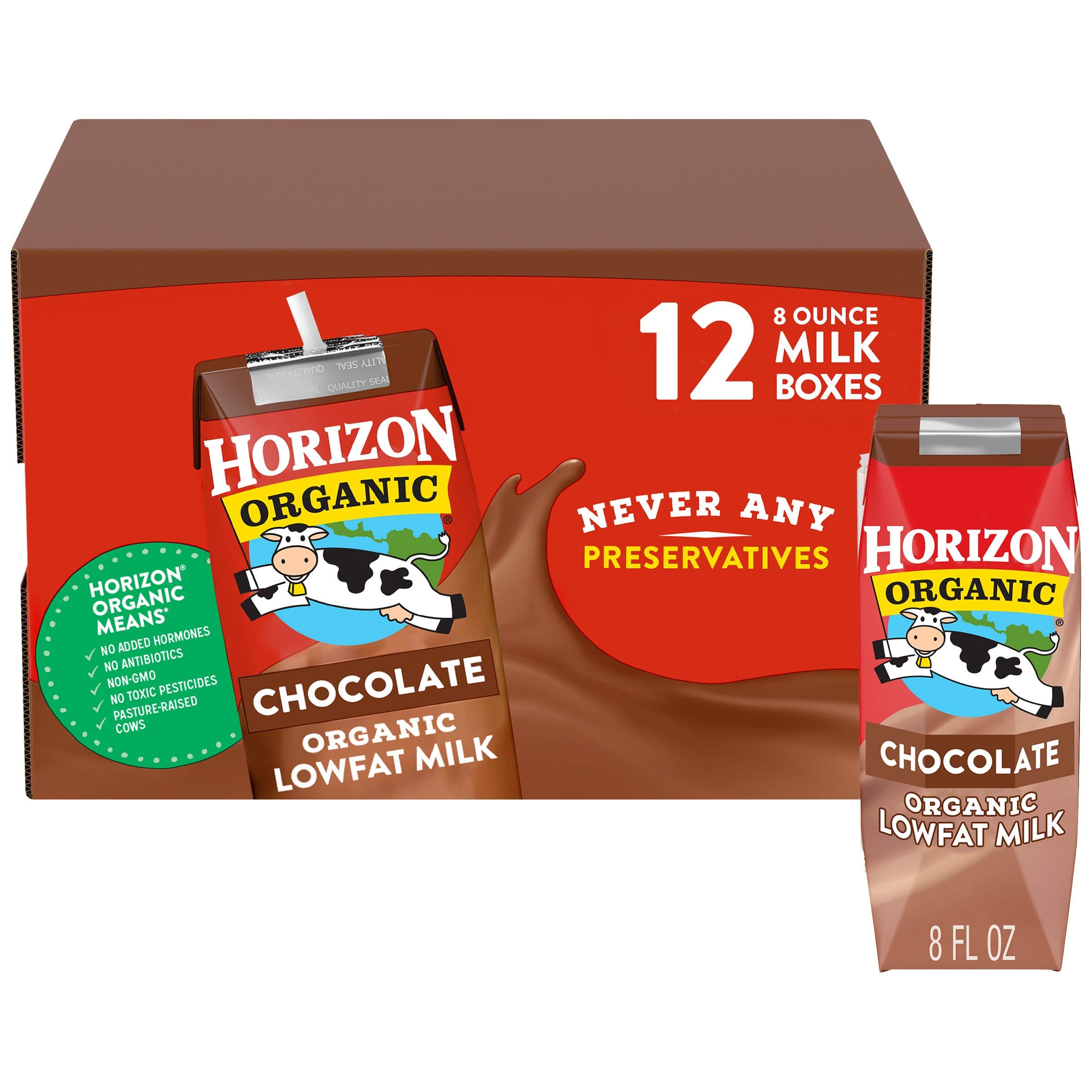 Horizon Organic Shelf-Stable 1% Lowfat Milk Boxes, Chocolate, 8 Fl Oz, 12 Pack