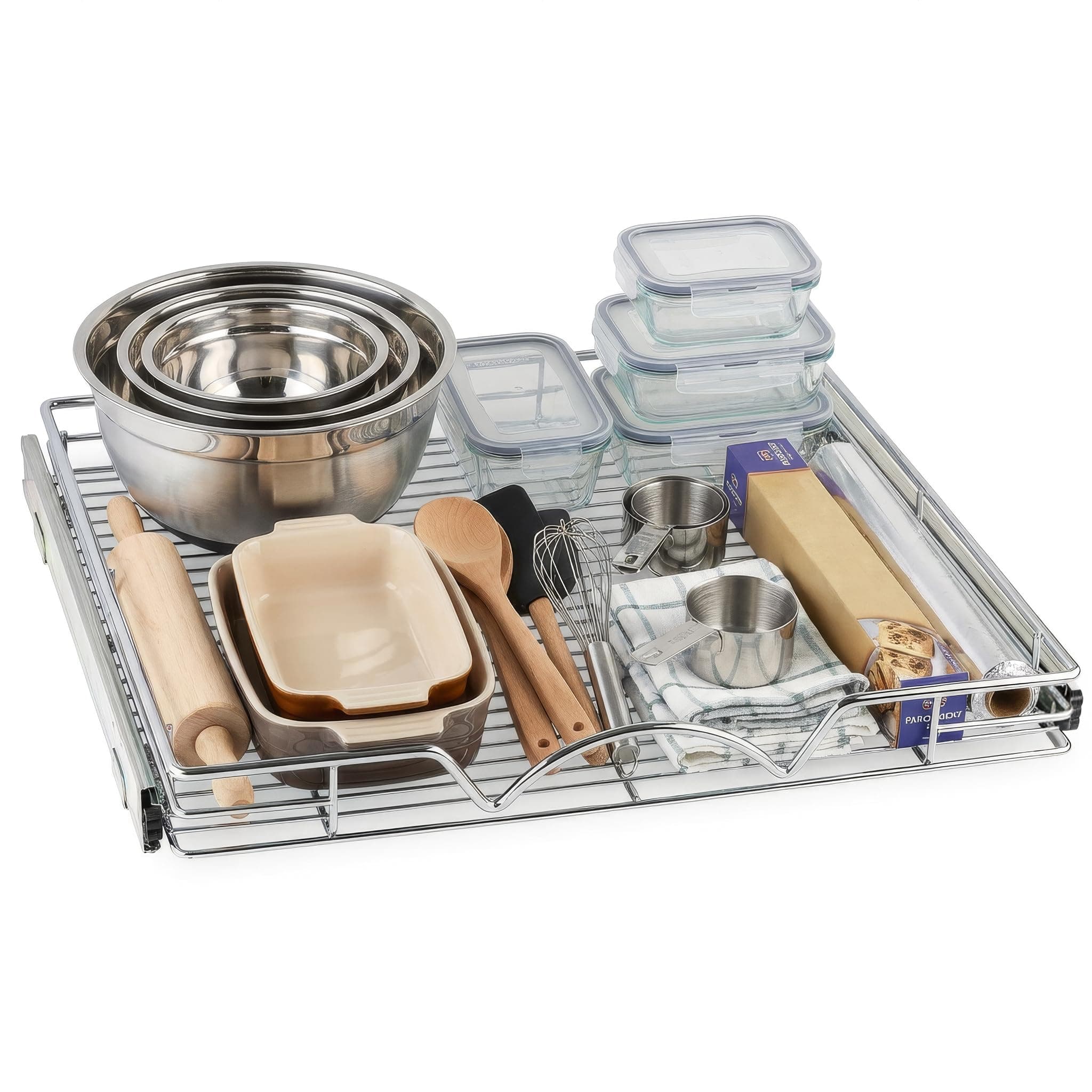 HOLDN’ STORAGE Pull Out Cabinet Organizer, Heavy Duty Caddy w/Lifetime Limited Warranty -20”W x 21”D - Requires At Least 21-1/4” Cabinet Opening, Steel Metal Cabinet Drawers Slide Out, Chrome