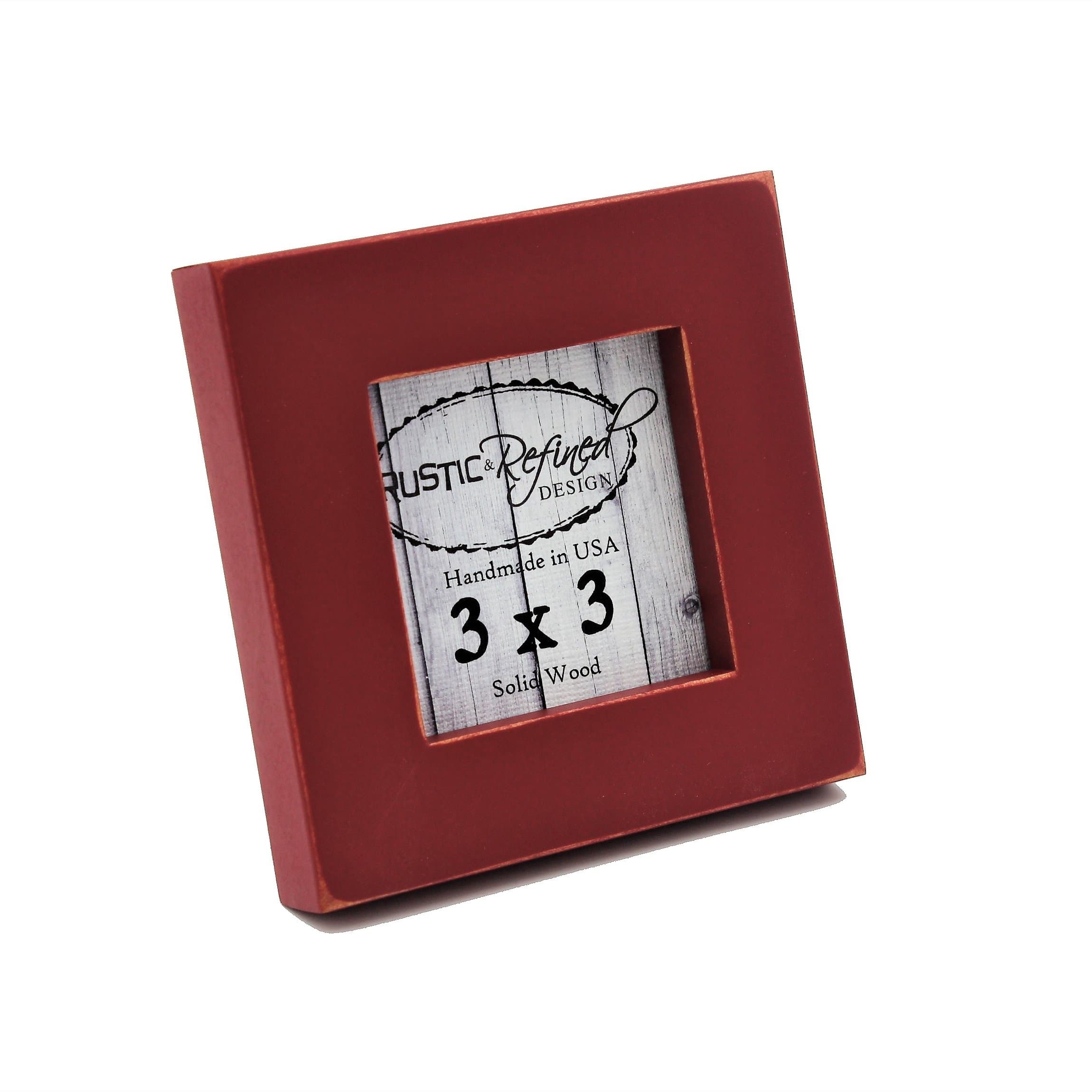 Rustic and Refined Design 3x3 Solid Wood Made in USA Picture Frame with 1 Inch Border (Gallery Collection) - Barn Red