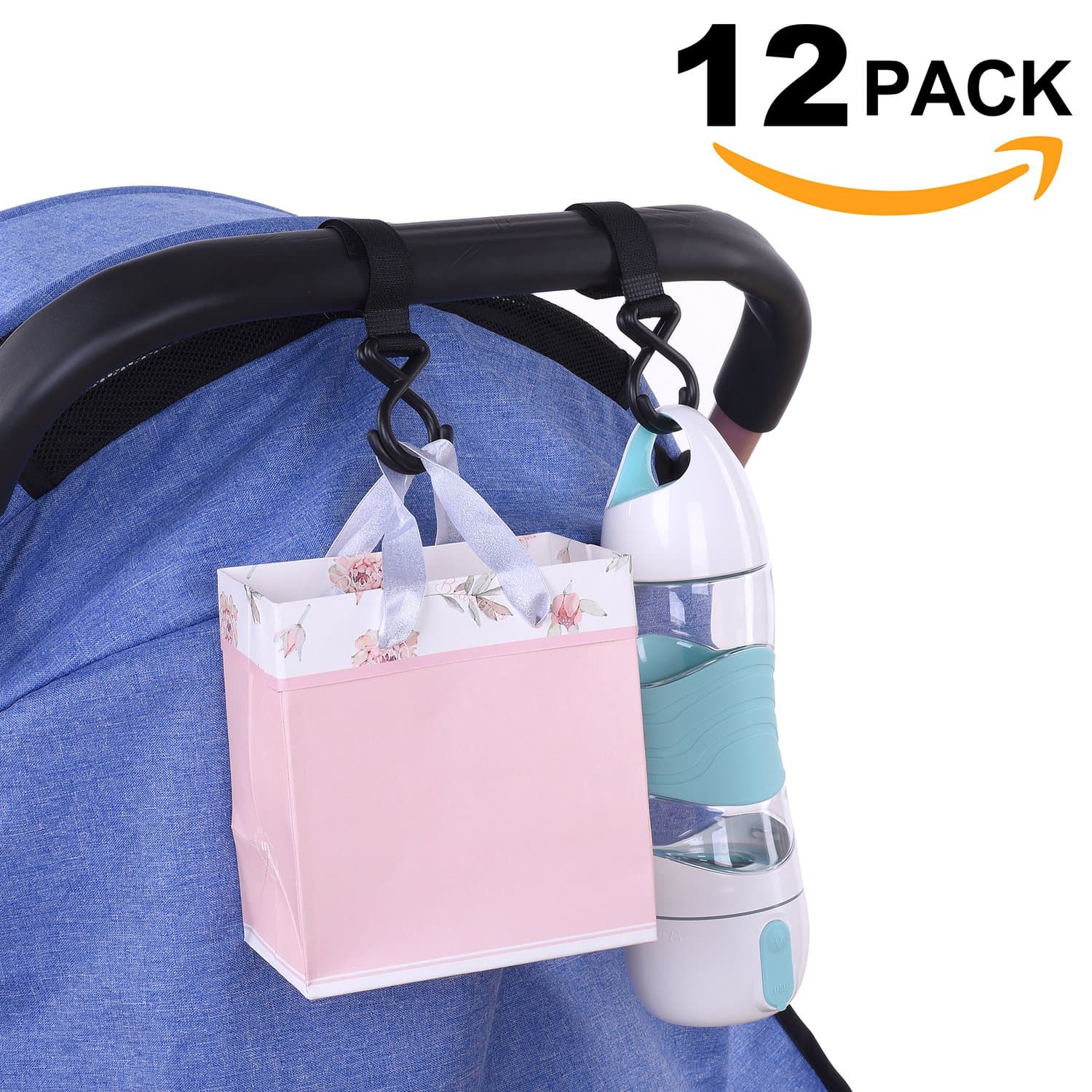 APURSUE 12 Pack Stroller Hooks Baby Stroller Accessories, Multi Purpose Hooks for Home Office, Automotive Car Seat Headrest Hooks Door & Seat Back Organizers Hanging Handbags Hangers Bottle Cup Holder