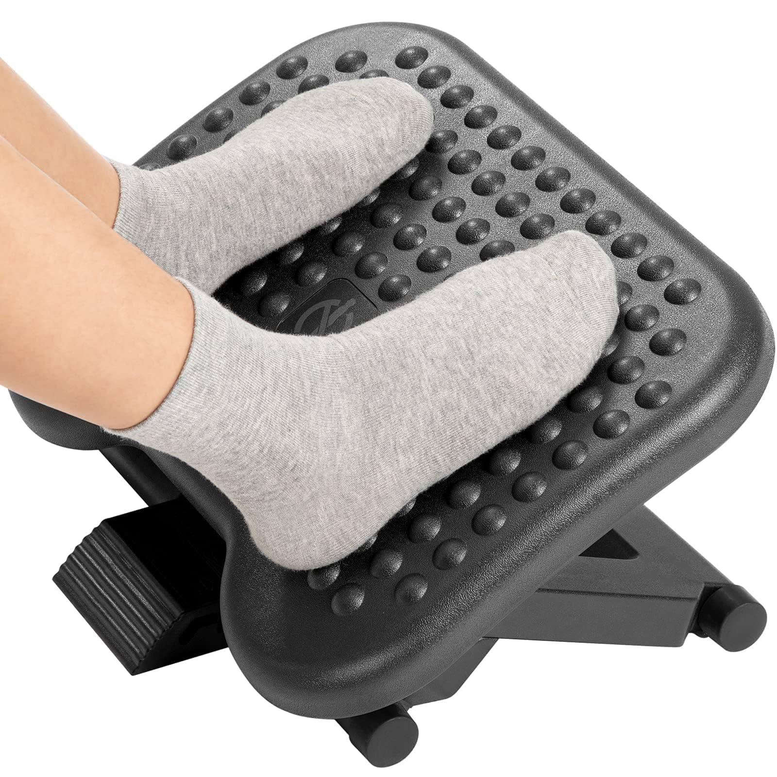 HUANUO Adjustable Under Desk Footrest - Ergonomic Foot Rest with 3 Height Position - 30 Degree Tilt Angle Adjustment for Home, Office, Non-Skid Massage Surface Texture Improves Posture and Circulation
