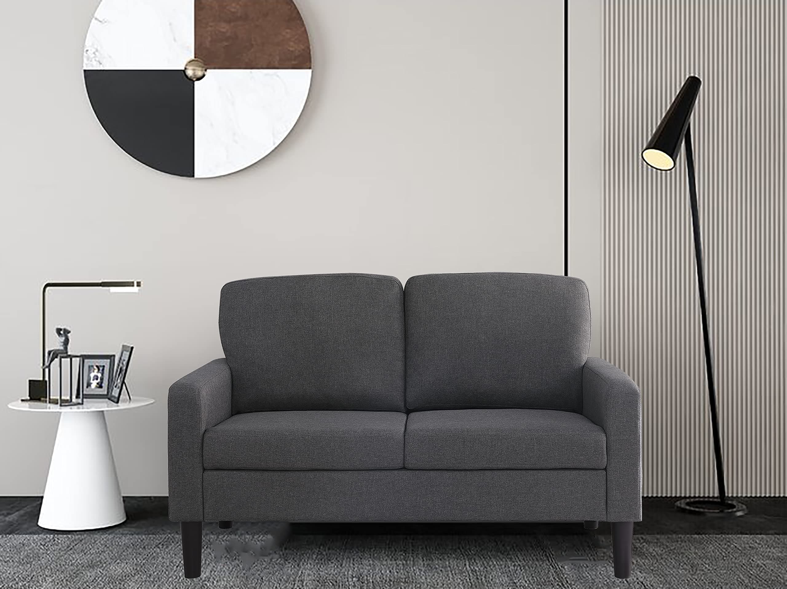 Loveseat Sofa Couch 54" Upholstered Small Couch for Small Spaces, Living Room, Bedroom, Apartment, Dark Grey