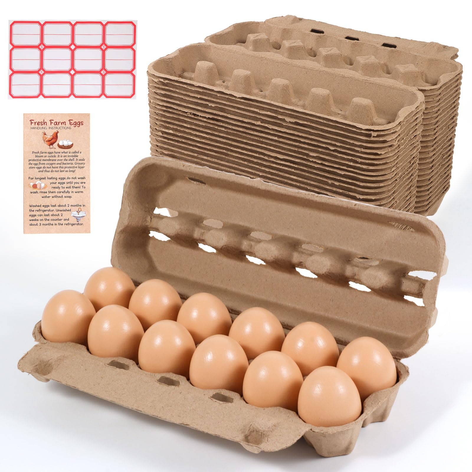 24-Pack Bulk Empty Egg Cartons for Storage, 12-Count Natural Paper Pulp Reusable & Sturdy Design (Egg Storage Containers)