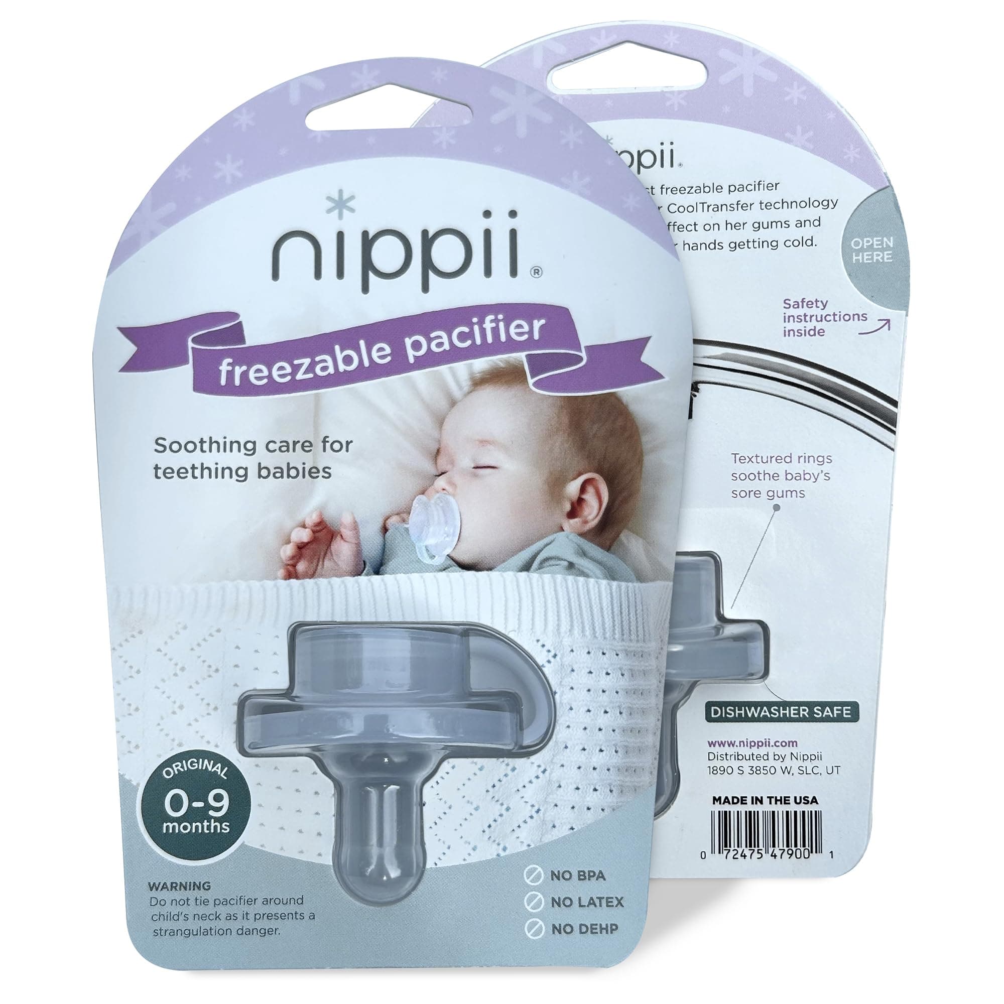 Nippii Freezable Pacifier for Baby Teething Relief - Safe Infant Teether with Cooling Effect - Easy to Clean, Medical Grade Soft Silicone - BPA Free - for Babies 0-9 Months - Made in USA