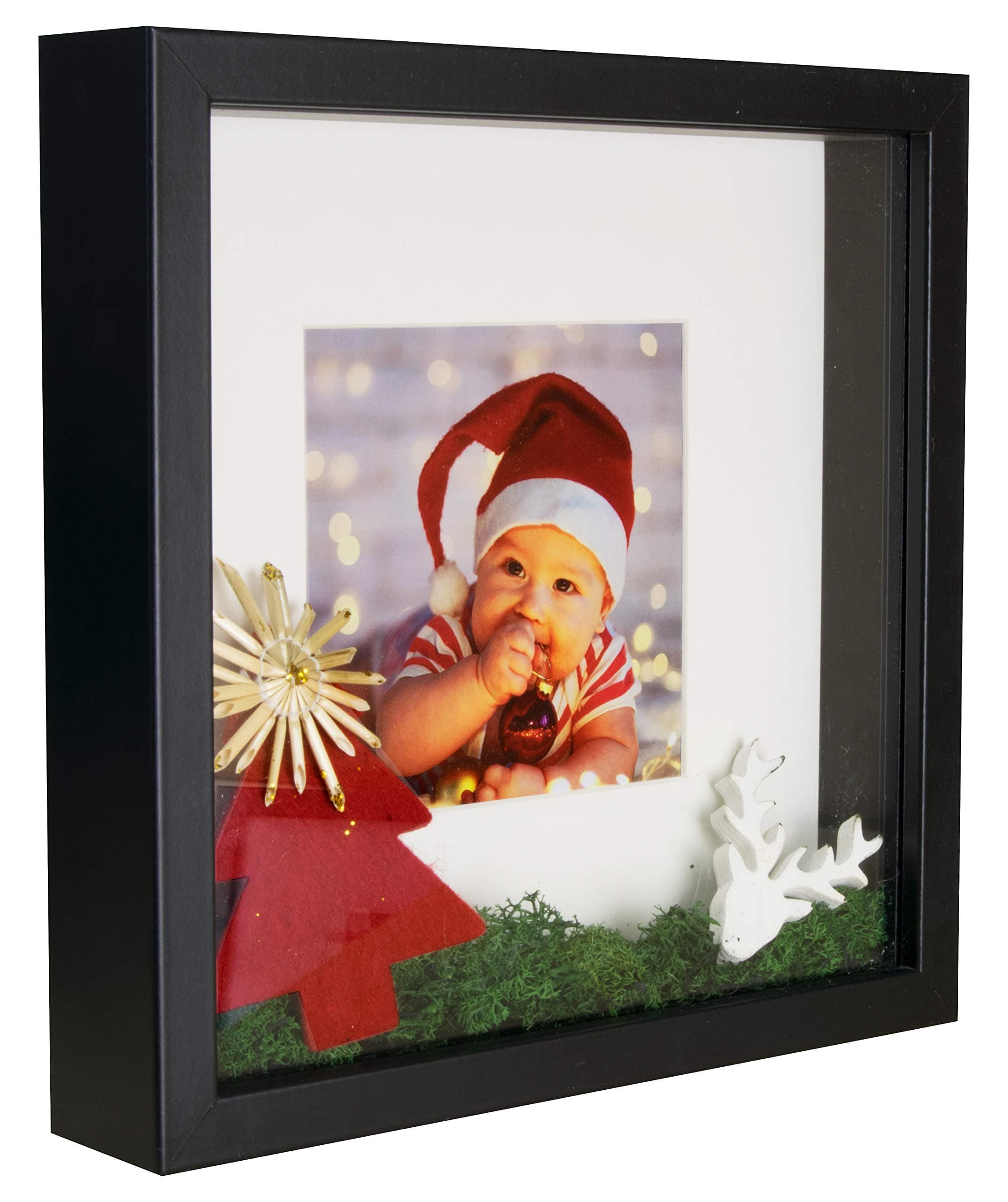 BD ART Square Shadow Box 3D 9x9x1 Inch, Display Box Photo Frames, Black Picture Frame with Wall and Tabletop, for Crafts, Photos, Souvenir, Baby Items, dried Flowers, Medals