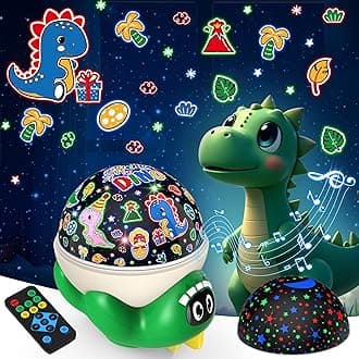 Dinosaur Night Light Projector for Kids Green Dino Toys for Boys, Star Night Lights with Music and Timer, 17 Mode Color Changing Lamp with Remote, Christmas Birthday Gift for Baby Girl Boy