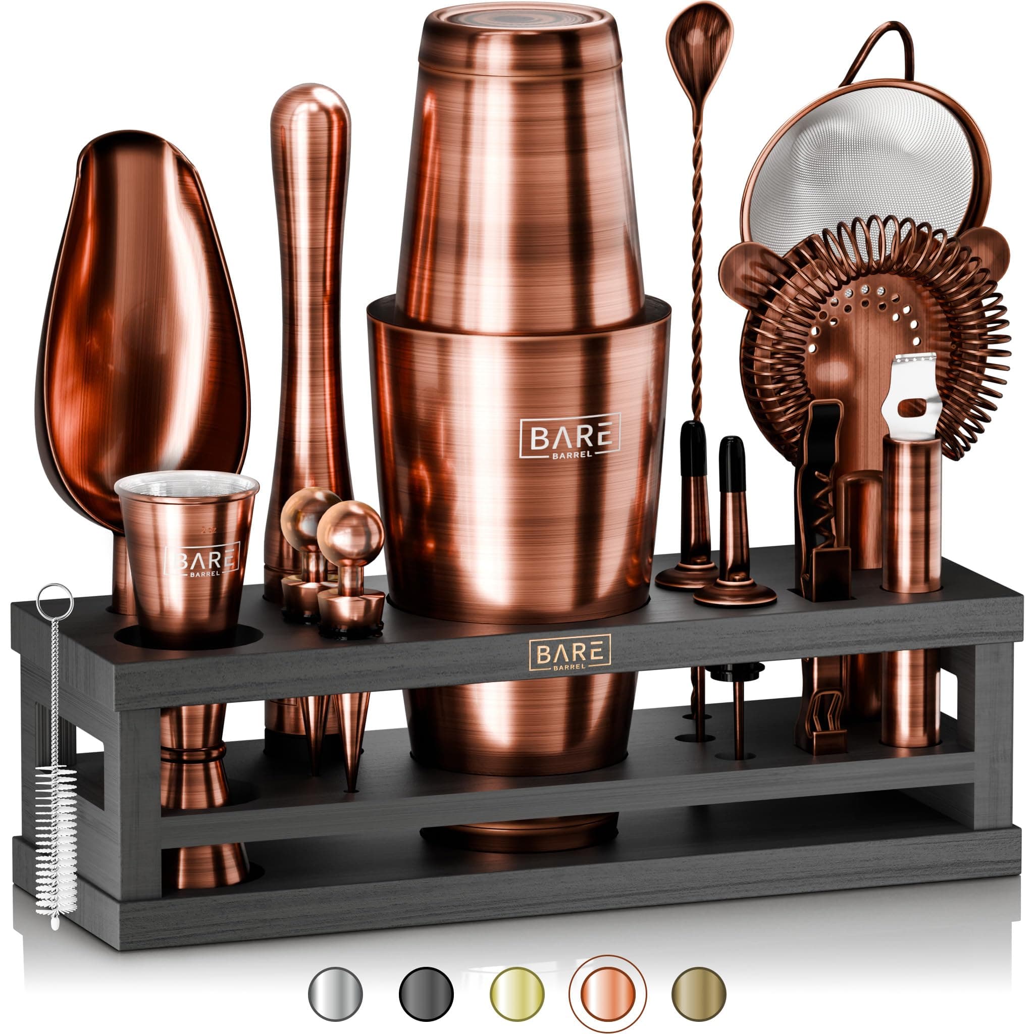 BARE BARREL® Mixology Bartender Kit Bar Set | 16-Piece Cocktail Shaker Set | Martini Barware Mixing Tools for Home Bartending | Incl. 35 Recipe Cards | Gift Set (28oz Boston Shaker, Copper/Black)