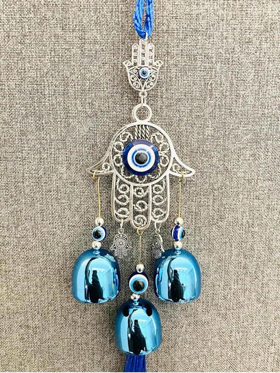 WS Evil Eye Wind Chime 3 Bells for Home & Office - Brings Positive Vibes & Removes Negative Energy | Evil Eye Wall Hanging | Evil Eye Wind Chime | Evil Eye 3 Bells