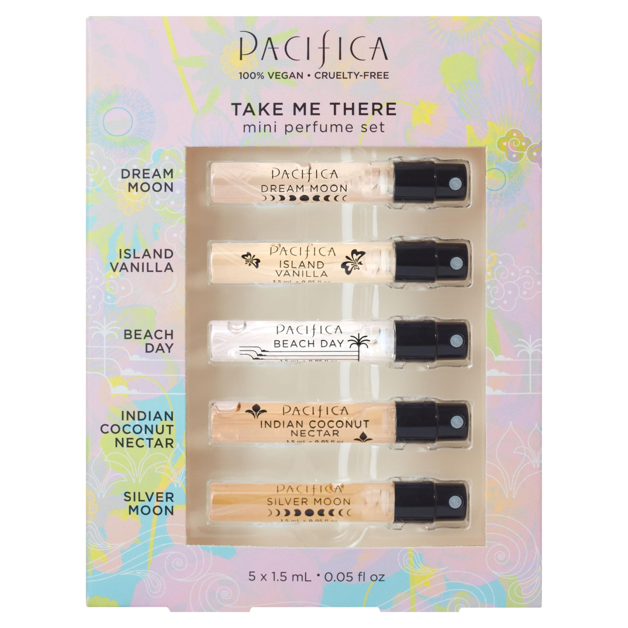 Pacifica Spray Perfume Trial Set, 5 Scents - Take Me There - Fragrance Sampler Gift Set, Natural & Essential Oils, Clean, Vegan & Cruelty Free