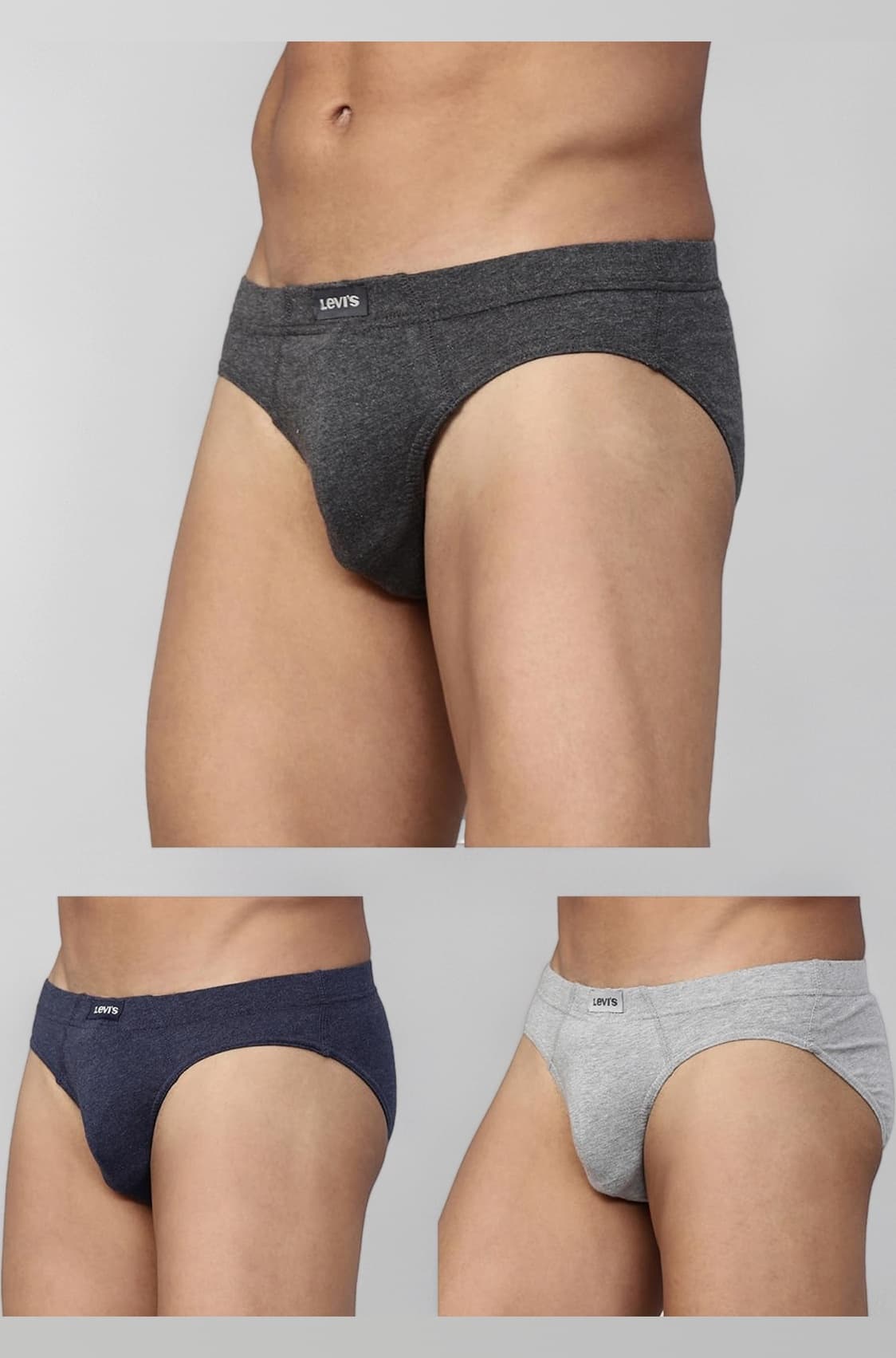 011 Men's 100% Cotton Solid Brief - Low Rise, Inner Elastic Waistband (Pack of 3 - Assorted)