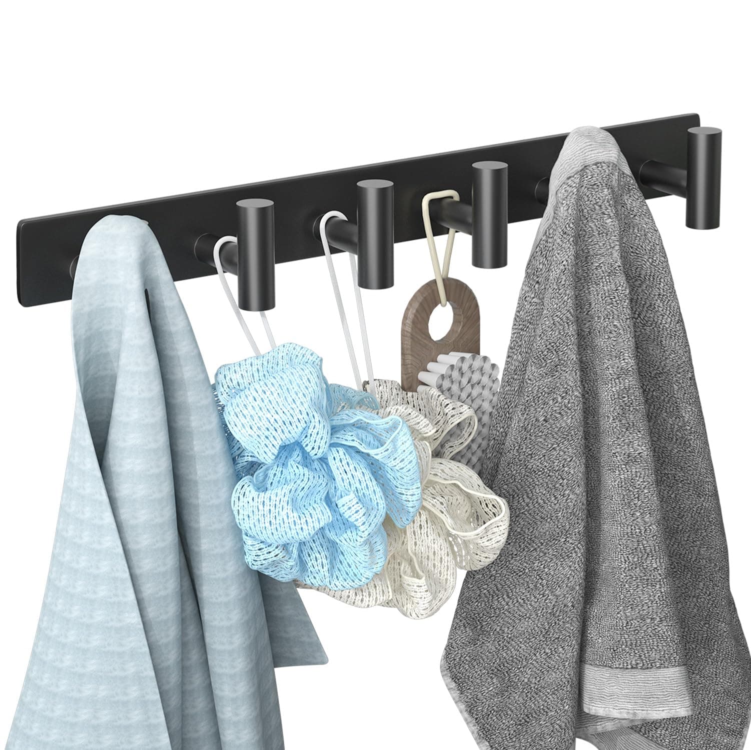 Black Coat Rack Wall Mount, Entryway Heavy Duty Coat Hooks, Bathroom Towel Hooks and Towel Rack, Stainless Steel Wall Hook Decor for Hat, Robes, Keys- Entryway Bathroom Bedroom Coat Hanger Organizer