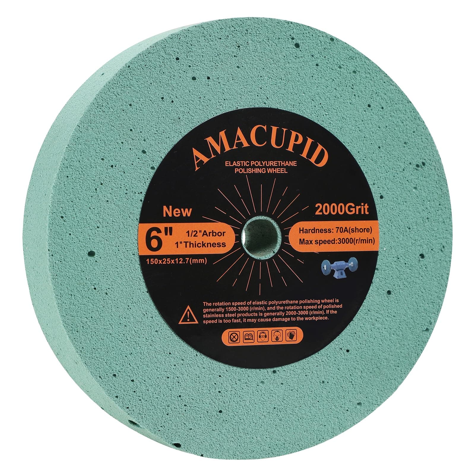 AmaCupid Elastic Polyurethane Buffing Wheels 6 Inch 2000 Grit. for Mirror Polished Stainless Steel, Copper etc. Silicon Carbide Abrasive. for Bench Grinder Polishing Machine. 1/2 Inch Arbor