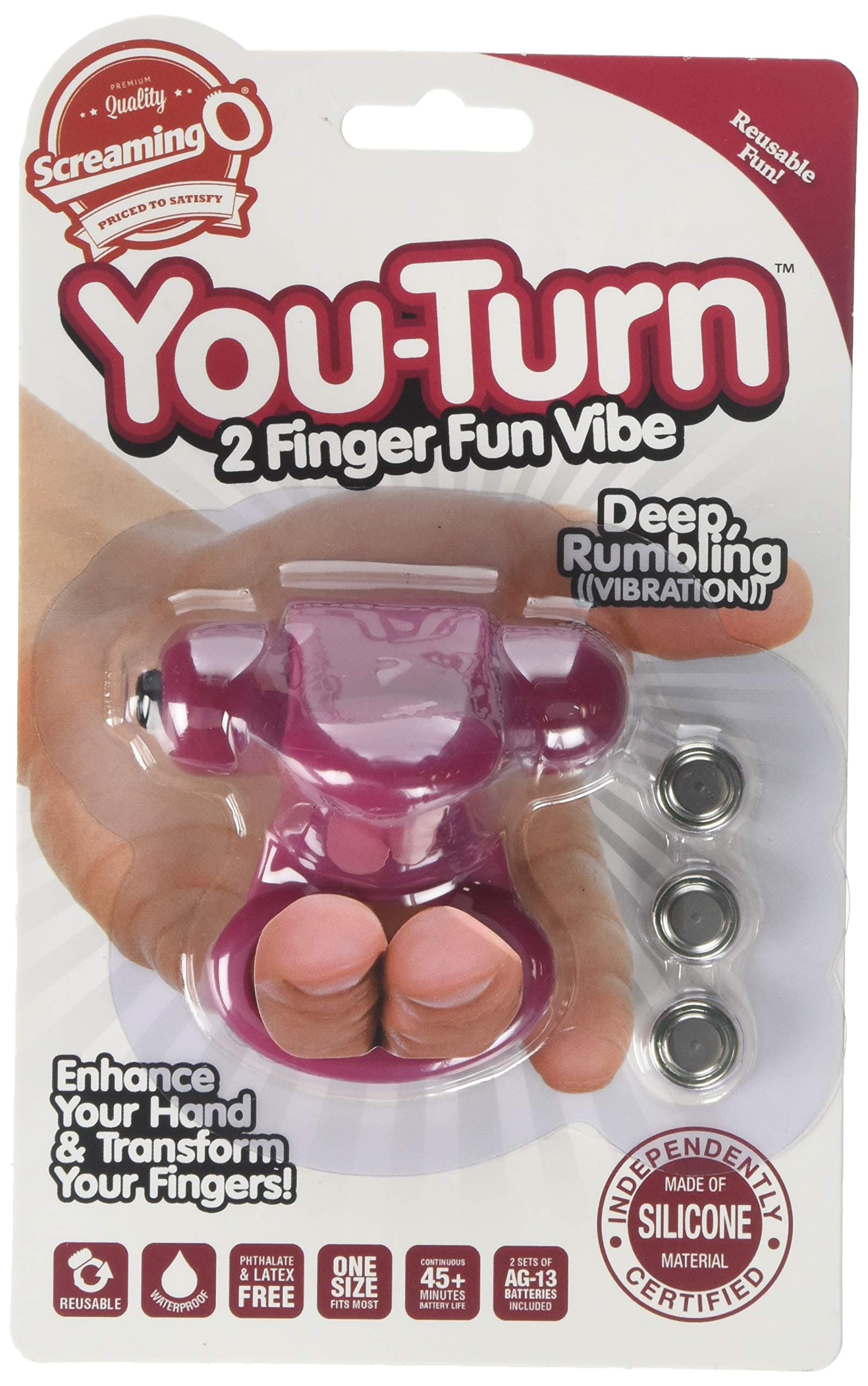Screaming O You-Turn Reusable 2 Finger Vibrating Ring with Deep, Rumbling Vibrations for Intense G-Spot Massage in Merlot