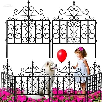 Amagabeli Garden Home Decorative Garden Fence Metal Landscape Wire Folding Fencing Patio Border Bed Dog Barrier Rustproof Tall Garden Edge Section Décor Picket-81 CM(H) x61 CM(W)-5 Panels-Black