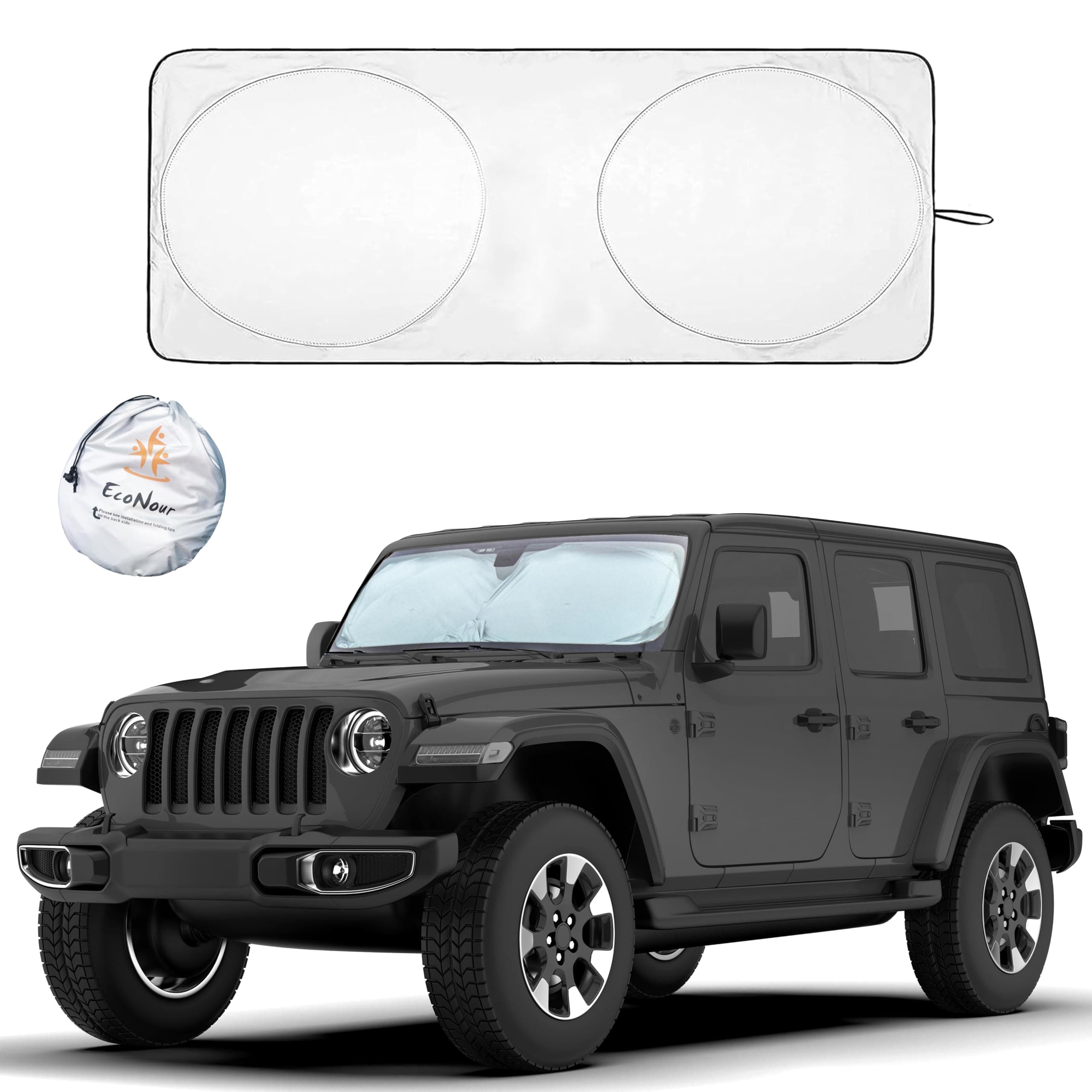EcoNour Jeep Windshield Sunshade | Sun Visor for UV Rays & Heat Protection | Suitable for Wrangler, Gladiator | Jeep Accessories for Wrangler | X-Small - 60x21 Inches