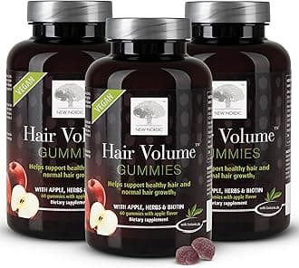 NEW NORDIC Hair Volume Gummies, 2500 mcg Biotin, Daily Hair Vitamins Supplement to Support Hair Skin & Nails, Vegan, 60 Count (Pack of 3)