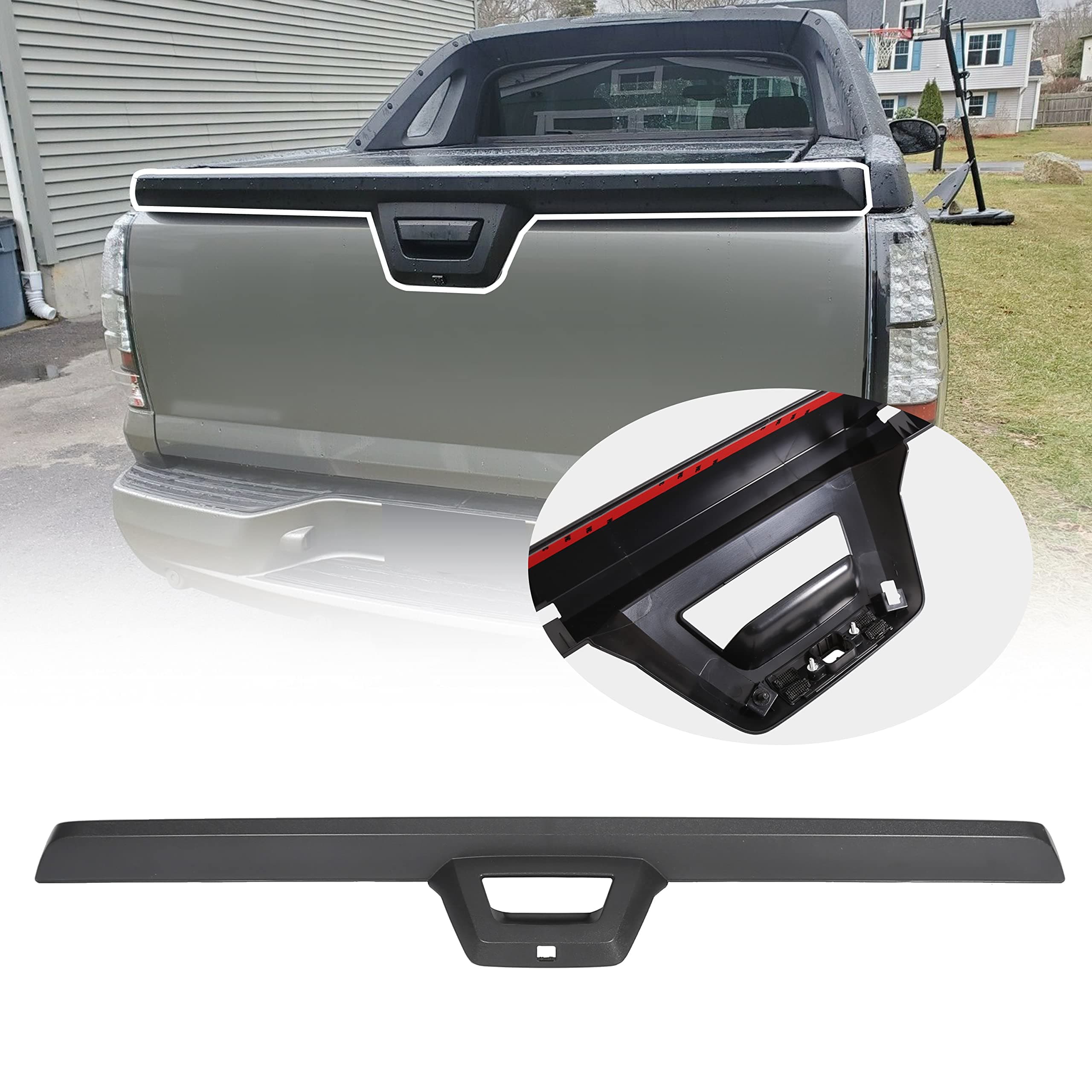 ECOTRIC Tailgate Cap Cover Top Molding Trim Spoiler Compatible with 2007-2013 Chevy Chevrolet Avalanche & Cadillac Escalade EXT W/Camera Hole