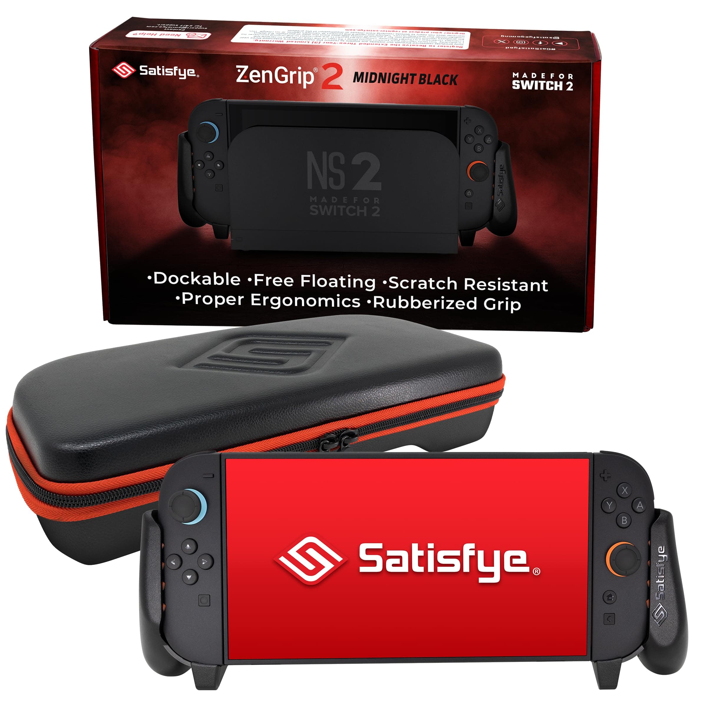 Satisfye – ZenGrip Pro Slim Bundle, Accessories Compatible with Nintendo Switch - The Bundle includes: Grip, Slim Case. BONUS: 2 Thumbsticks