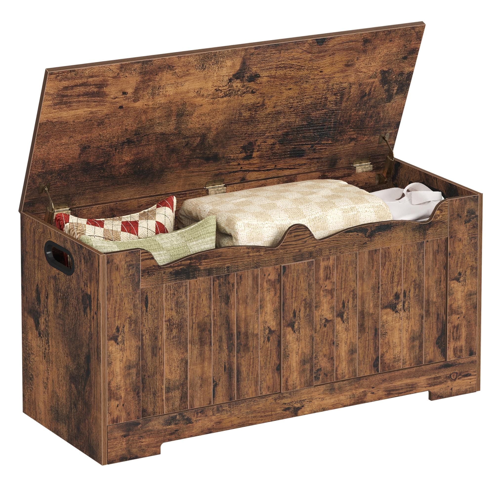 39.4" Storage Chest, Storage Bench Trunk with 2 Safety Hinge, Wooden Box, Lift-Top Chest Organizer, Shoe Bench for Entryway, Bedroom, Living Room, Rustic Brown SB01001X