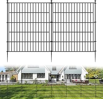 10 Panels No Dig Decorative Outdoor Garden Fence for Yard, 32 in(H) X 23.6 ft(L) Animal Barrier Fencing Rustproof Metal Wire Panel Border for Dog, Rabbits, and Patio Temporary Ground Stakes