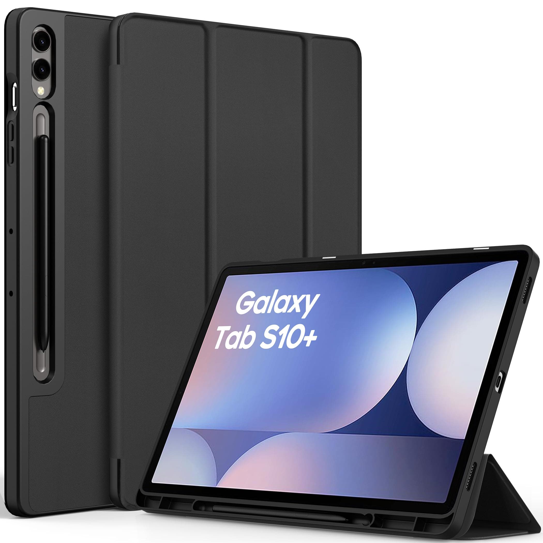 EasyAcc Case for Samsung Galaxy Tab S10+, Galaxy Tab S9 FE+ / S9 Plus 12.4 Inch with S Pen Holder - Ultra Thin with Stand Function Slim PU Leather Protective Case Black