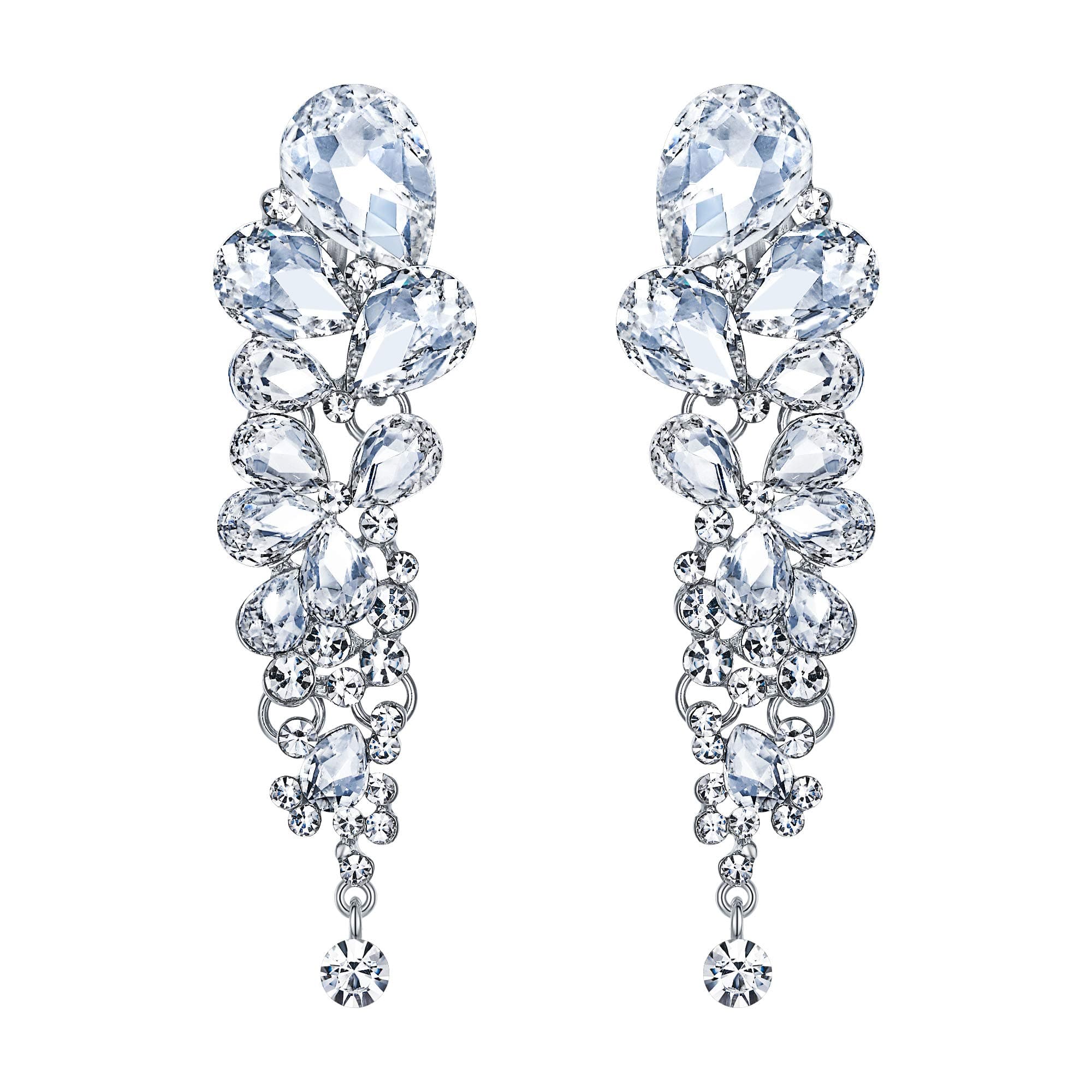 Women's Austrian Crystal Elegant Water Drop Wedding Clip-on Dangle Earrings