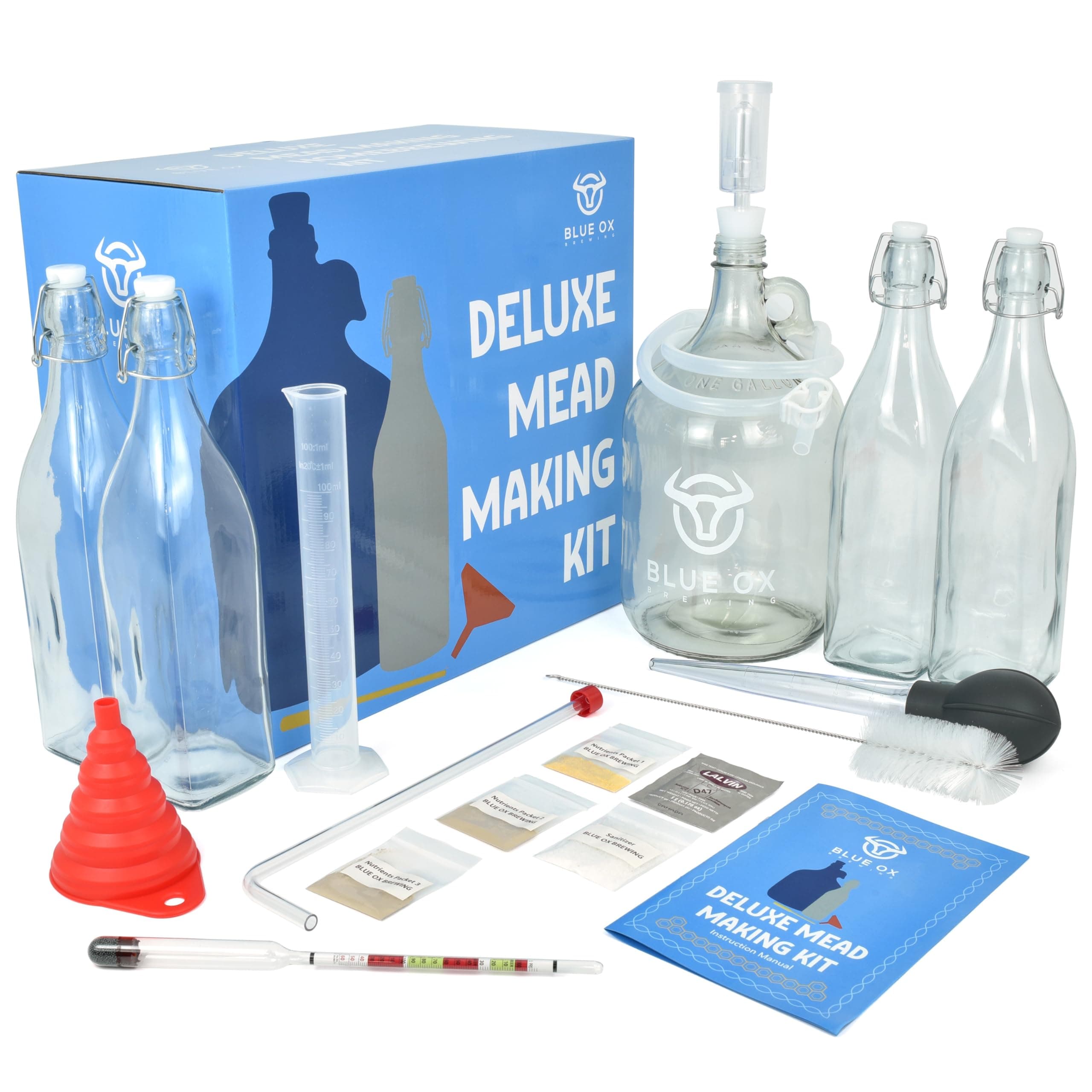 DELUXE Mead Making Kit with Storage Bottles, Hydrometer & Extra Yeast Nutrients - Honey Wine Making Kit - Mead Kit Complete - Mead Supplies for 1 Gallon of Mead – Mead Brewing Kit