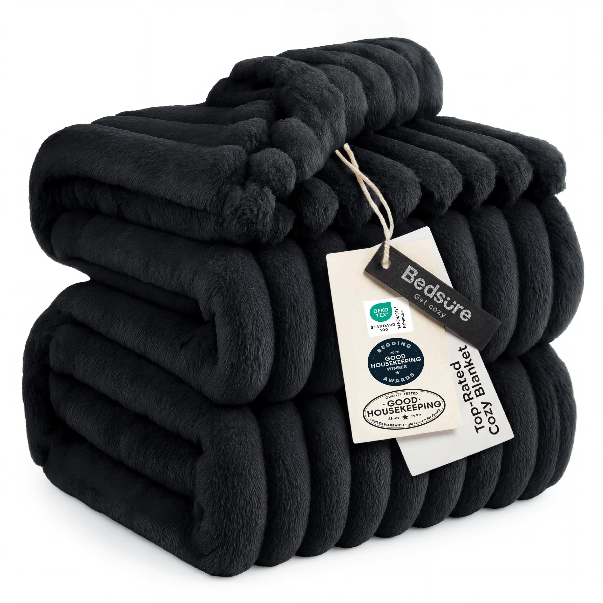 Bedsure GentleSoft King Size Blanket for Bed - Cozy Soft Blankets for Women, Cute Large Fleece Throws for Girls, Black, 108x90 Inches