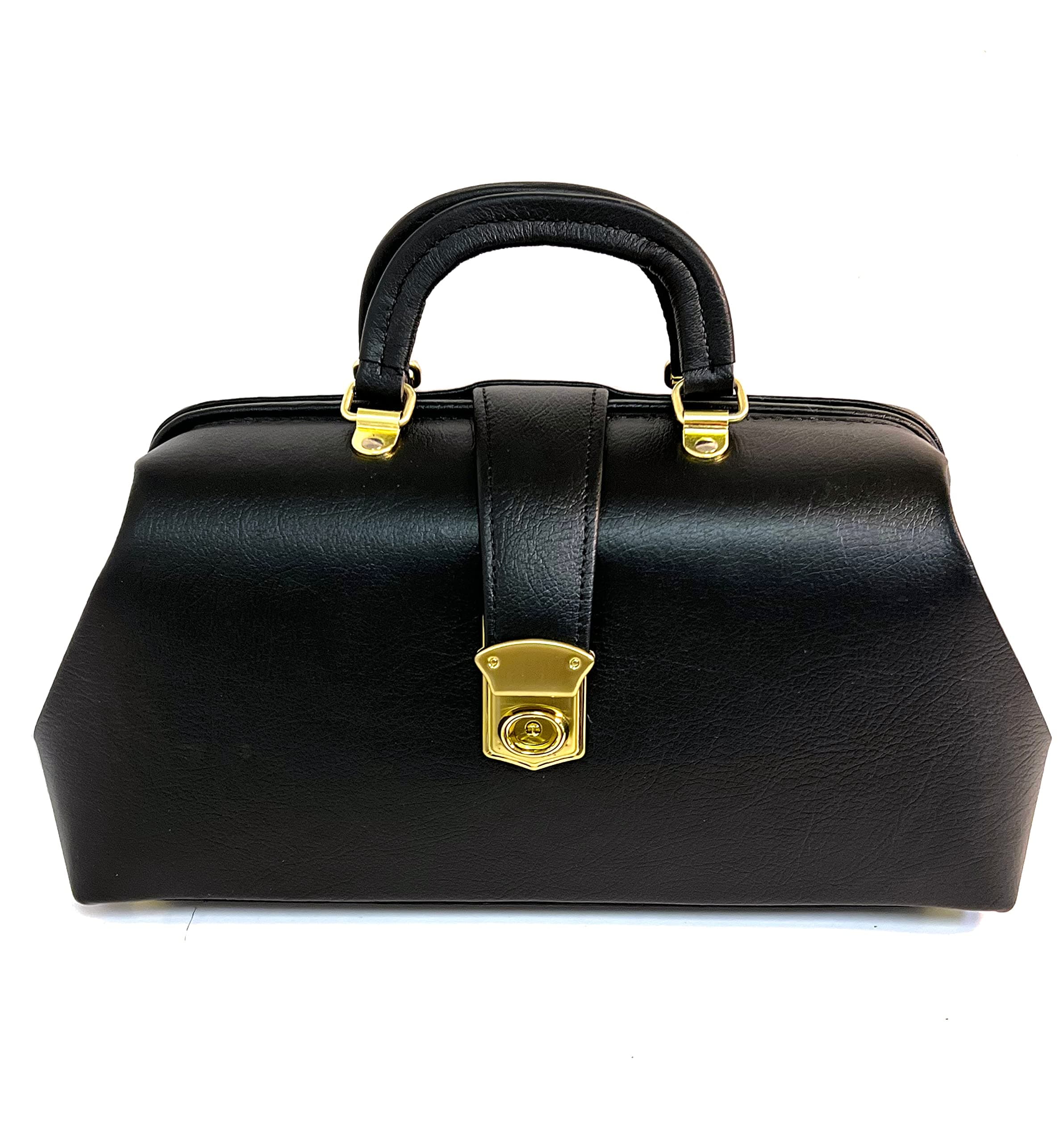 Leather Intern Student Line Doctor Bag - Medium (14" x 5" x 8") - Black Pebble Leather