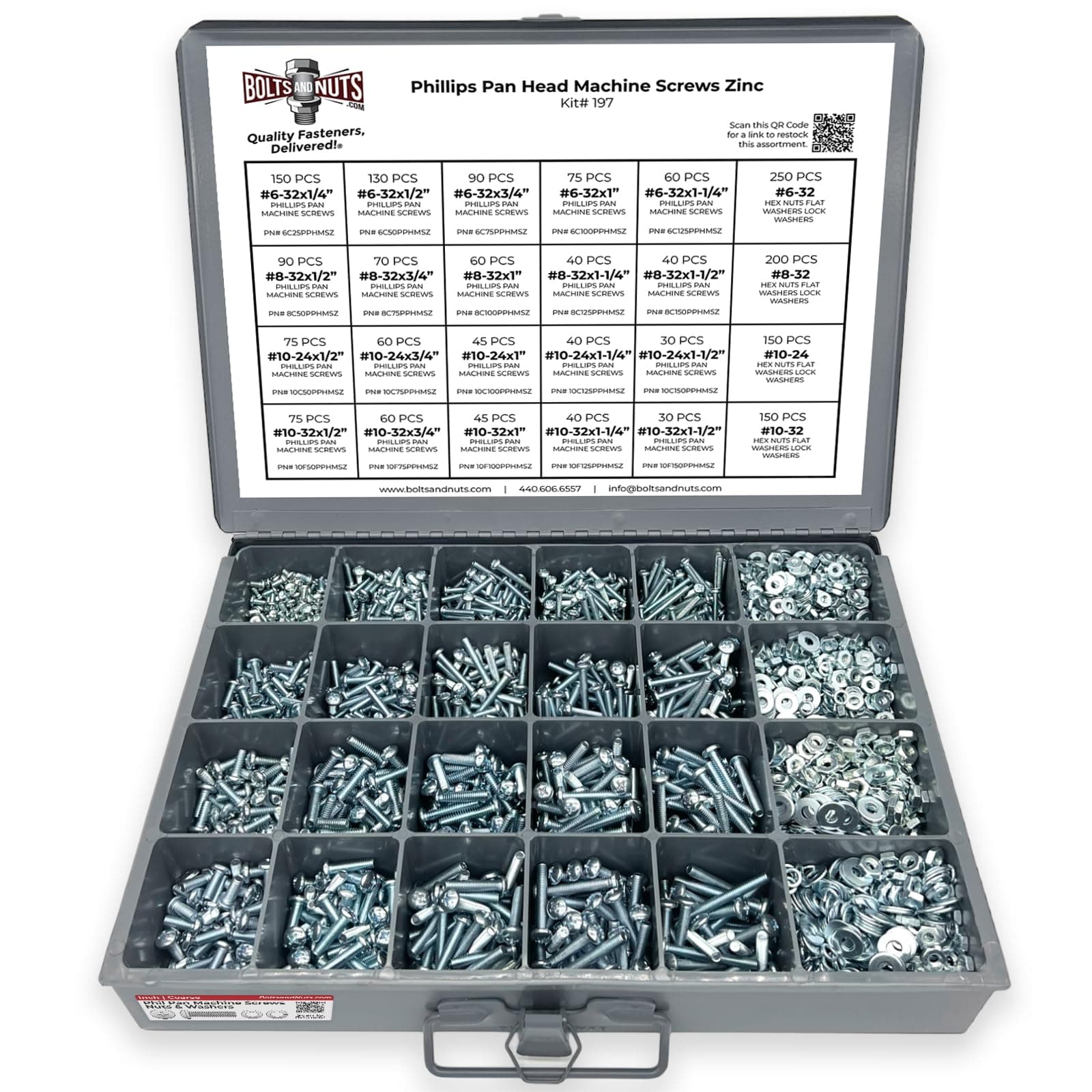 #6#8#10 Phillips Pan Head Machine Screws Bolts Flat & Split Washers & Hex Nuts Assortment Set